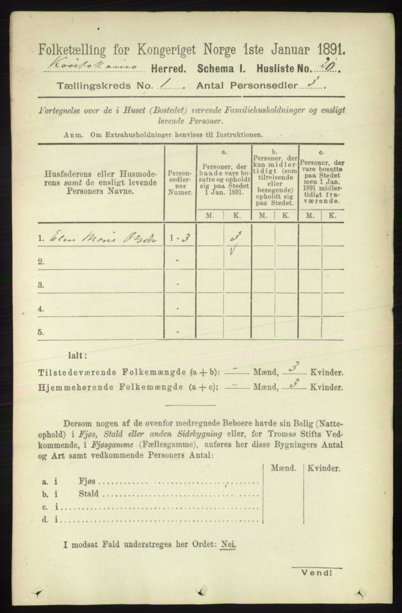 RA, 1891 census for 2011 Kautokeino, 1891, p. 33