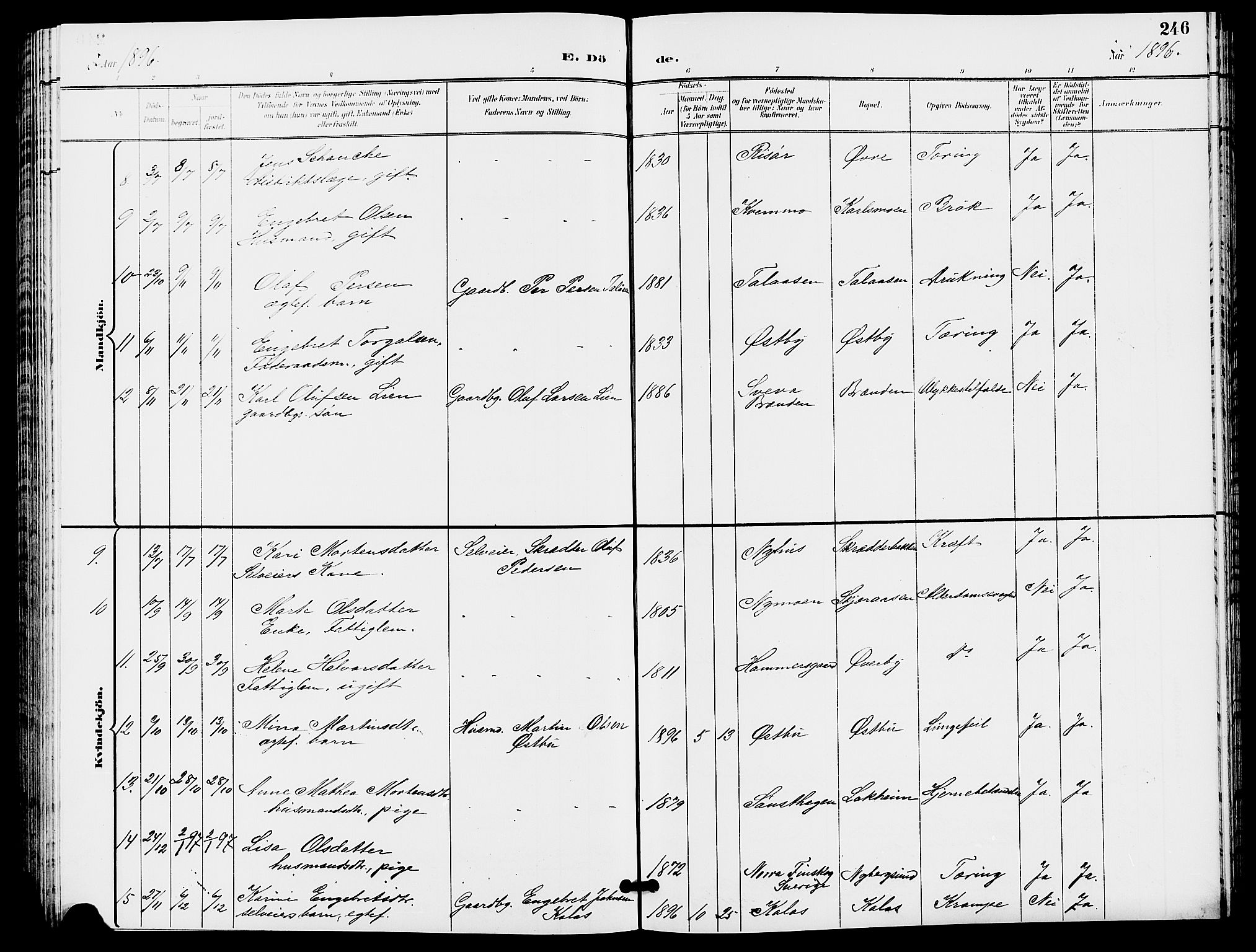 Trysil prestekontor, AV/SAH-PREST-046/H/Ha/Hab/L0006: Parish register (copy) no. 6, 1896-1912, p. 246