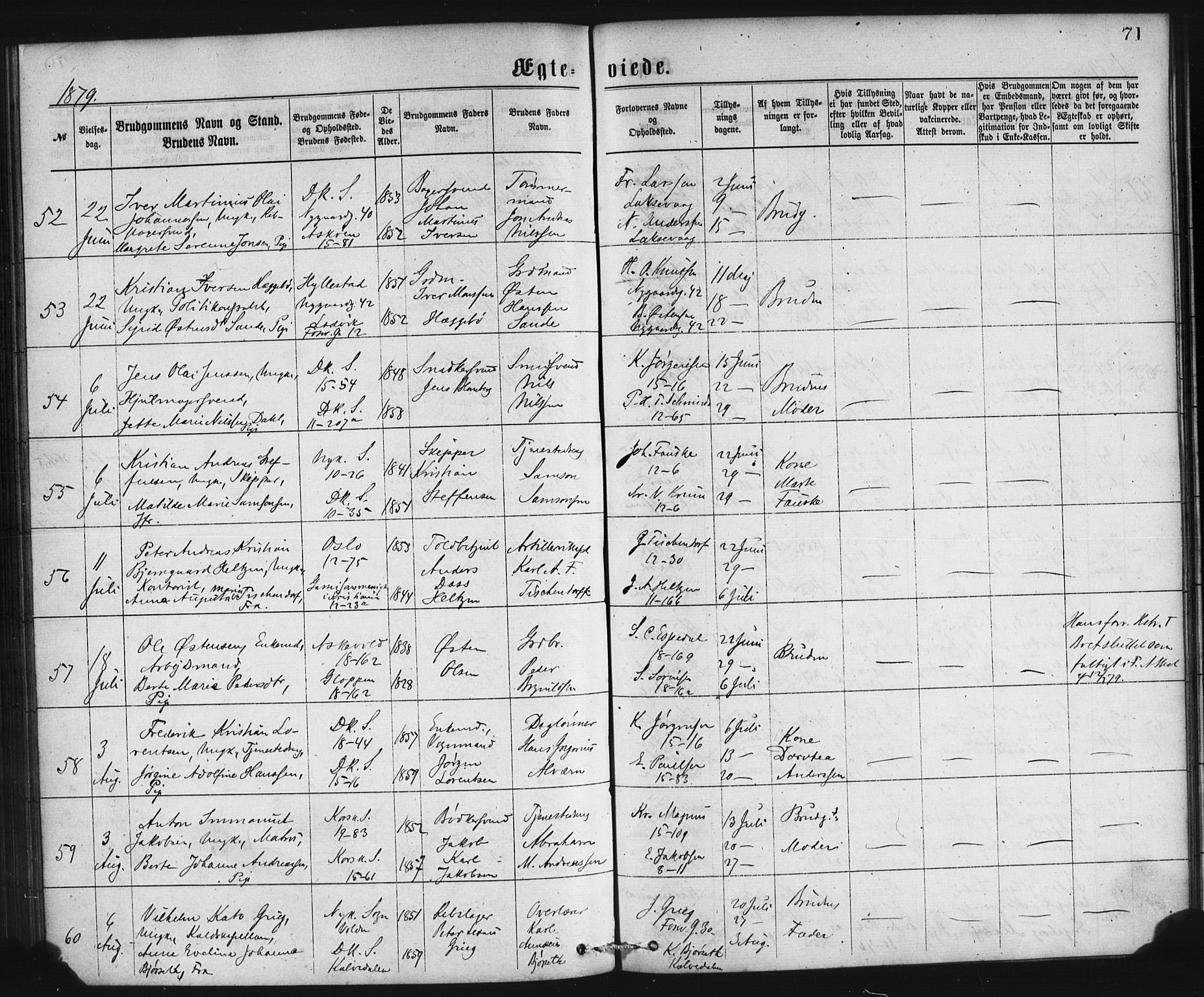 Domkirken sokneprestembete, SAB/A-74801/H/Haa/L0036: Parish register (official) no. D 3, 1875-1880, p. 71