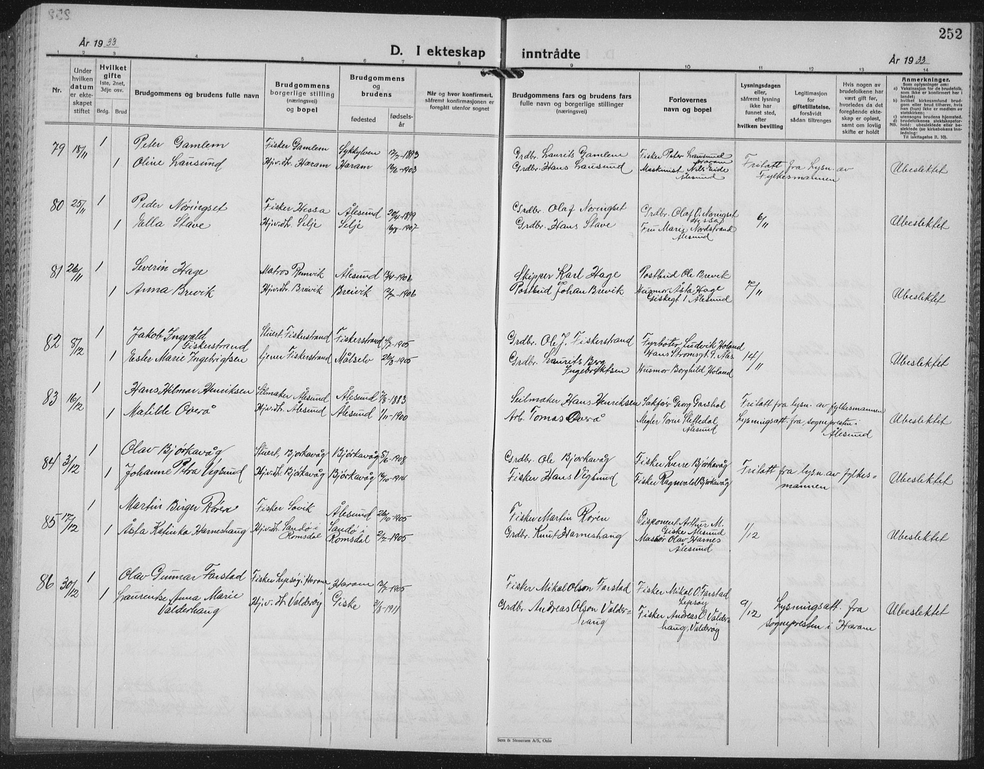 Ministerialprotokoller, klokkerbøker og fødselsregistre - Møre og Romsdal, SAT/A-1454/528/L0436: Parish register (copy) no. 528C17, 1927-1939, p. 252