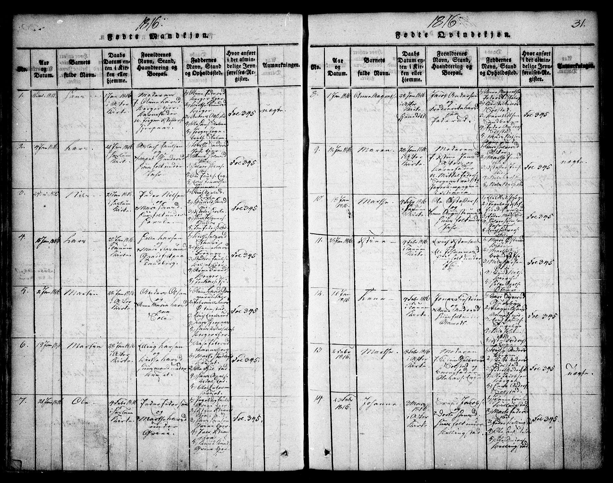 Asker prestekontor Kirkebøker, AV/SAO-A-10256a/F/Fa/L0006: Parish register (official) no. I 6, 1814-1824, p. 31