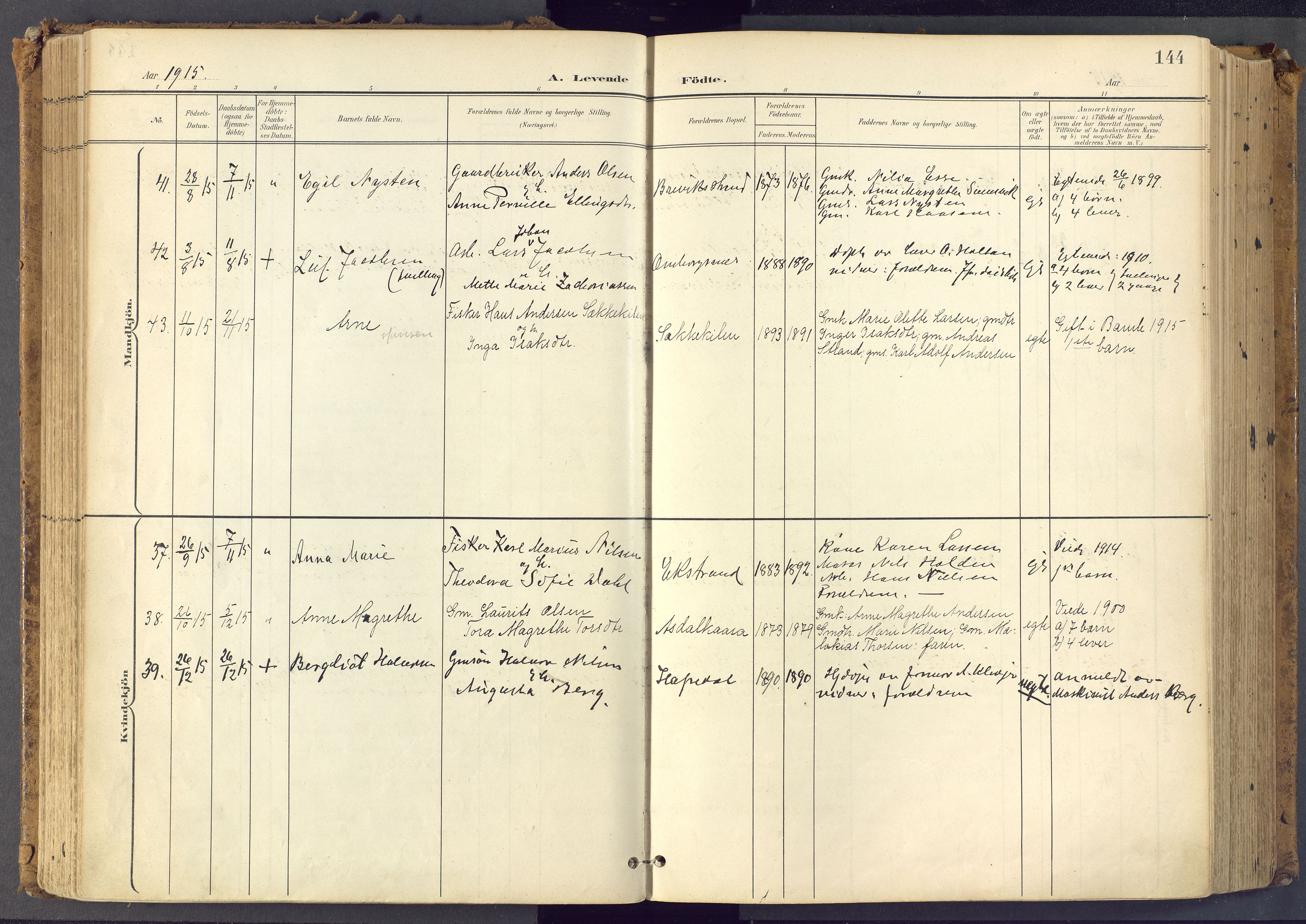 Bamble kirkebøker, SAKO/A-253/F/Fa/L0009: Parish register (official) no. I 9, 1901-1917, p. 144