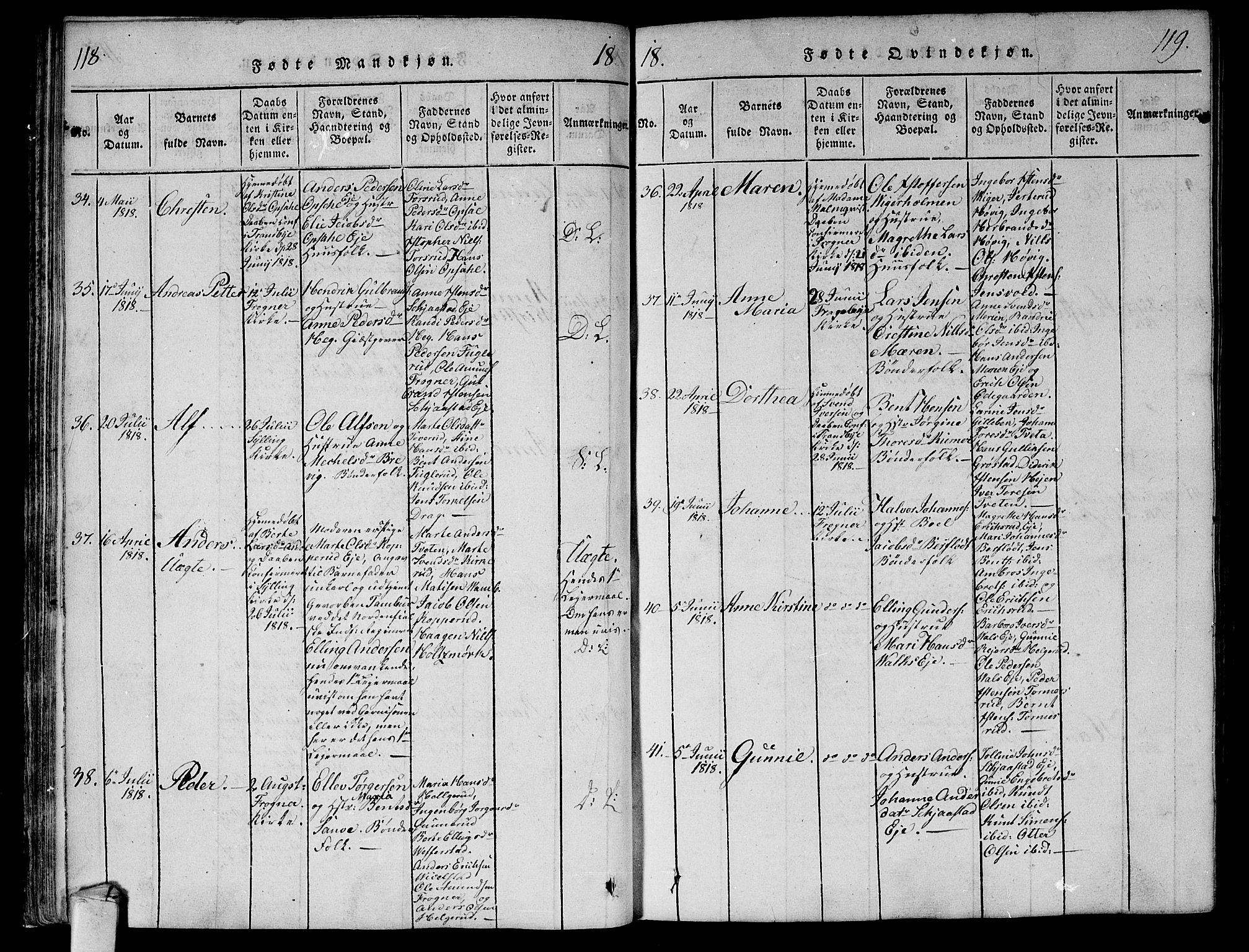 Lier kirkebøker, SAKO/A-230/F/Fa/L0008: Parish register (official) no. I 8, 1813-1825, p. 118-119