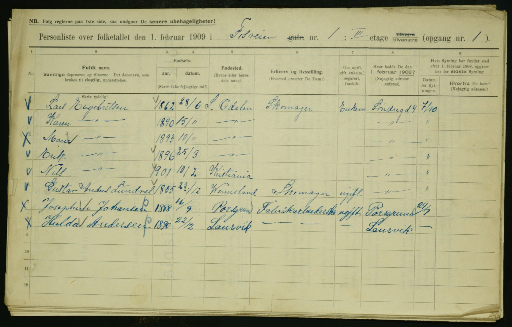 OBA, Municipal Census 1909 for Kristiania, 1909, p. 22294