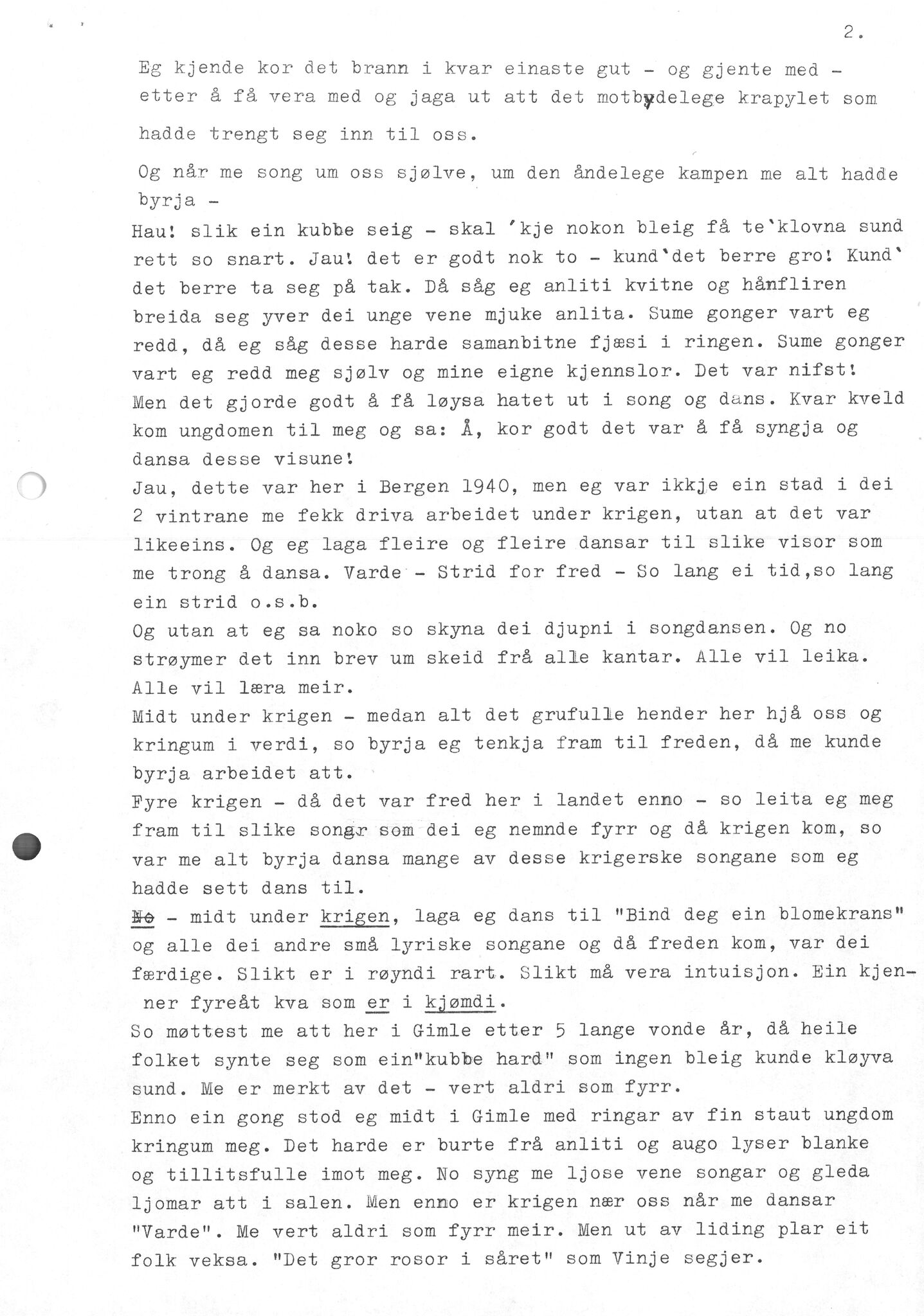 Samling etter Klara Semb, NSFF/KS/C/273: Klara Sembs tale ved skeidet i Bergen 1945, 1945