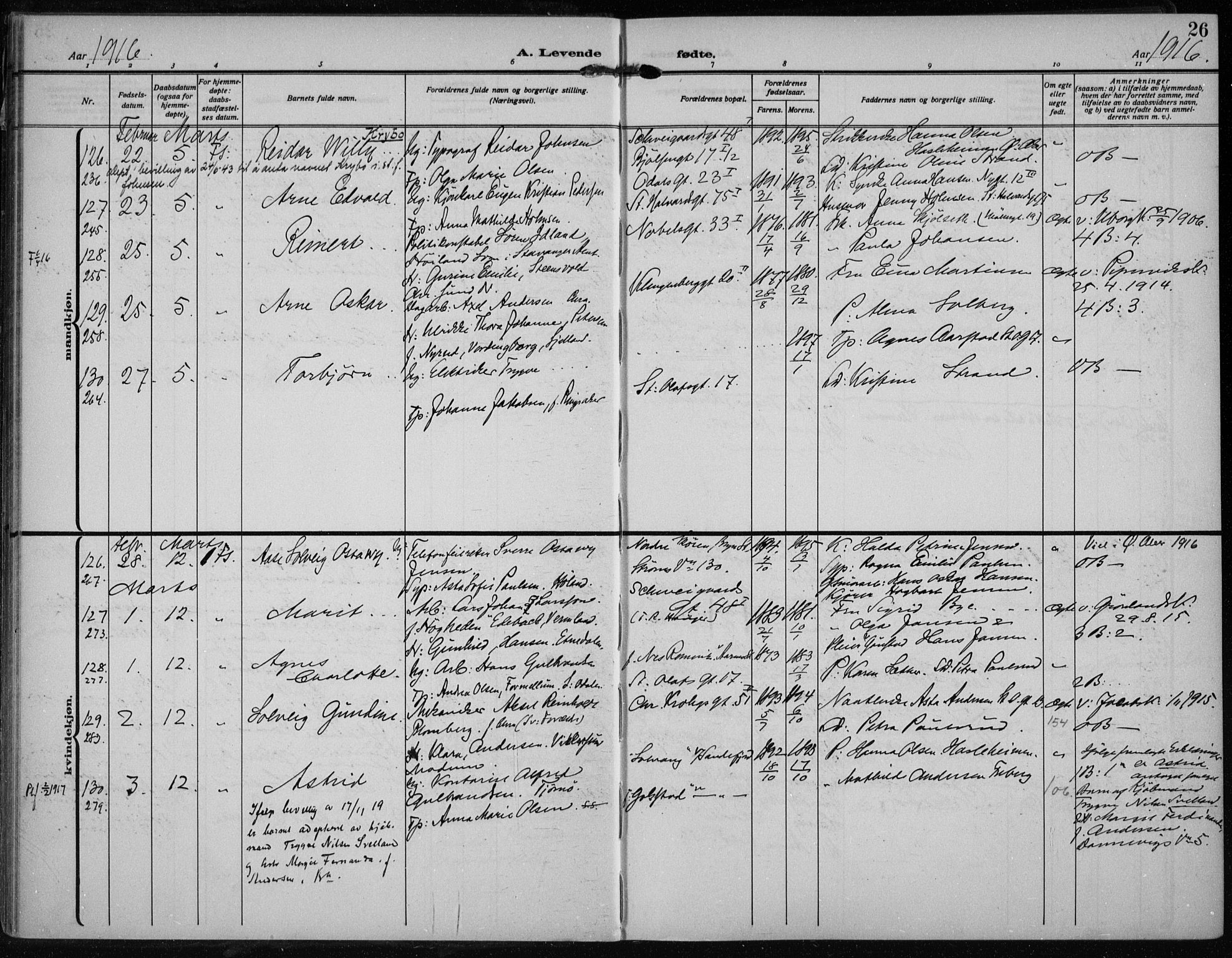 Rikshospitalet prestekontor Kirkebøker, AV/SAO-A-10309b/F/L0016: Parish register (official) no. 16, 1916-1918, p. 26