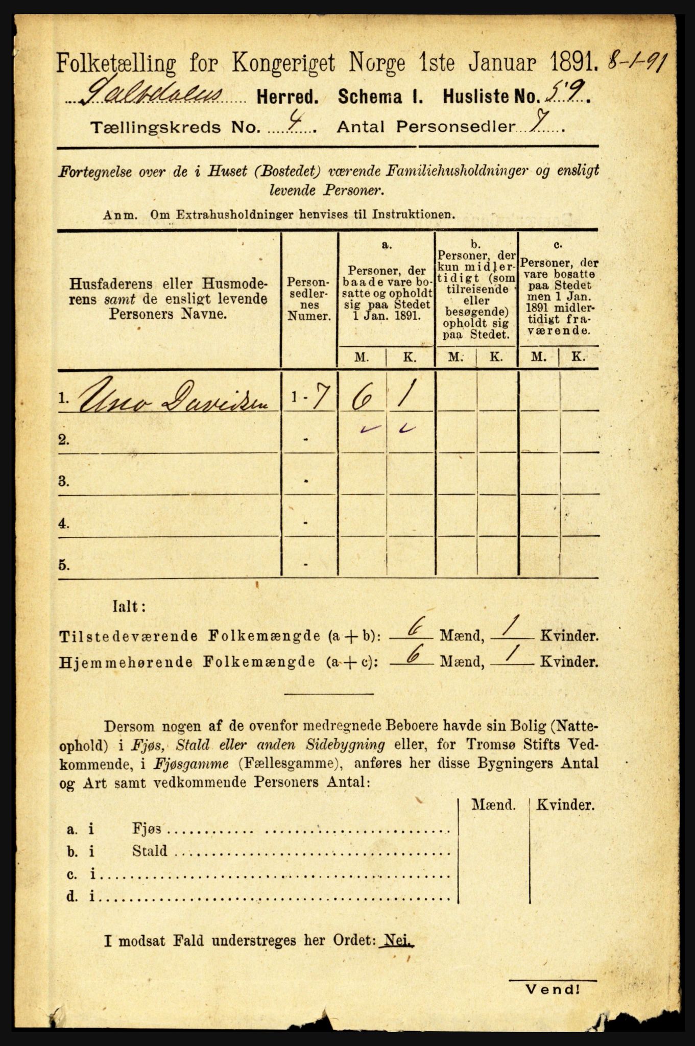 RA, 1891 census for 1840 Saltdal, 1891, p. 2323