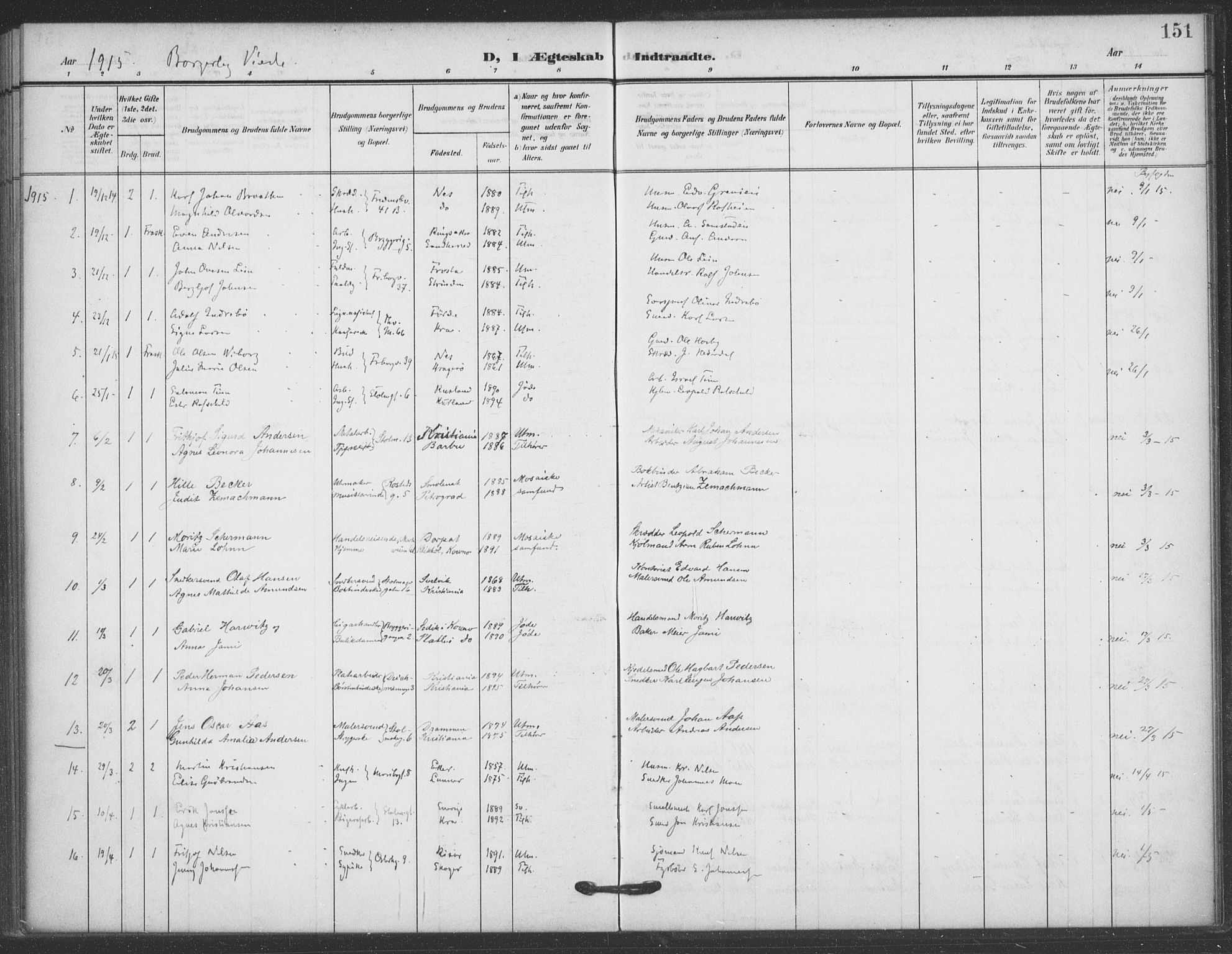 Jakob prestekontor Kirkebøker, SAO/A-10850/F/Fa/L0010: Parish register (official) no. 10, 1908-1922, p. 151