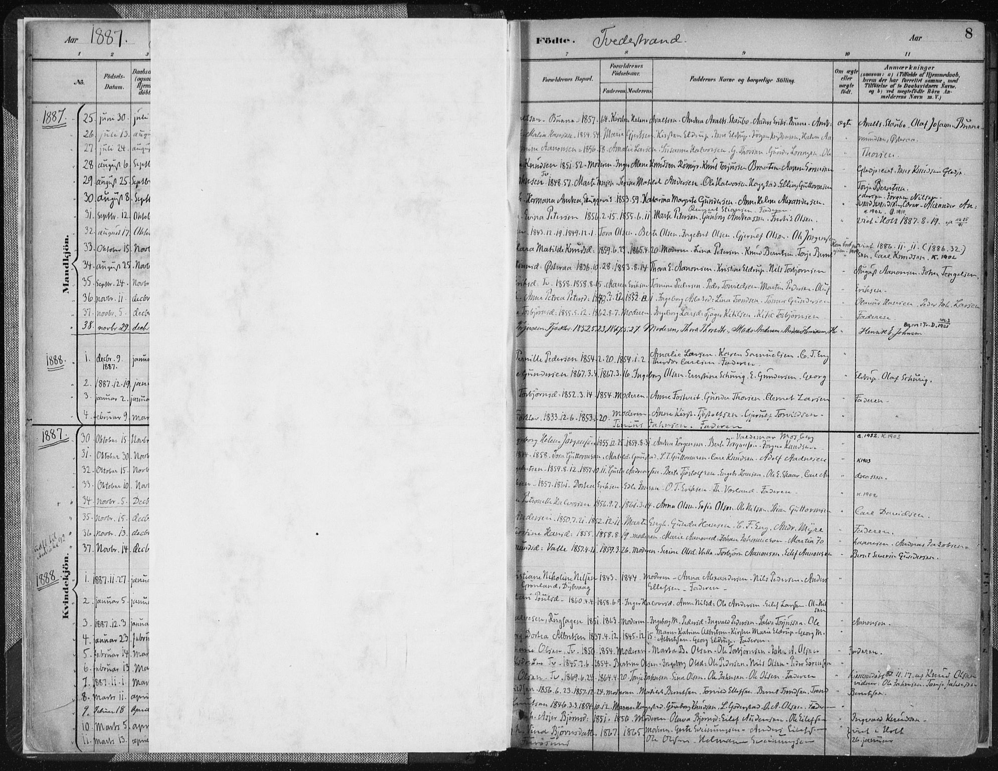 Tvedestrand sokneprestkontor, AV/SAK-1111-0042/F/Fa/L0001: Parish register (official) no. A 1, 1885-1916, p. 8