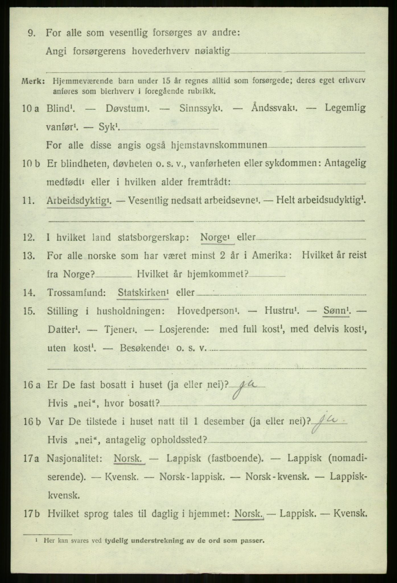 SATØ, 1920 census for Salangen, 1920, p. 1167