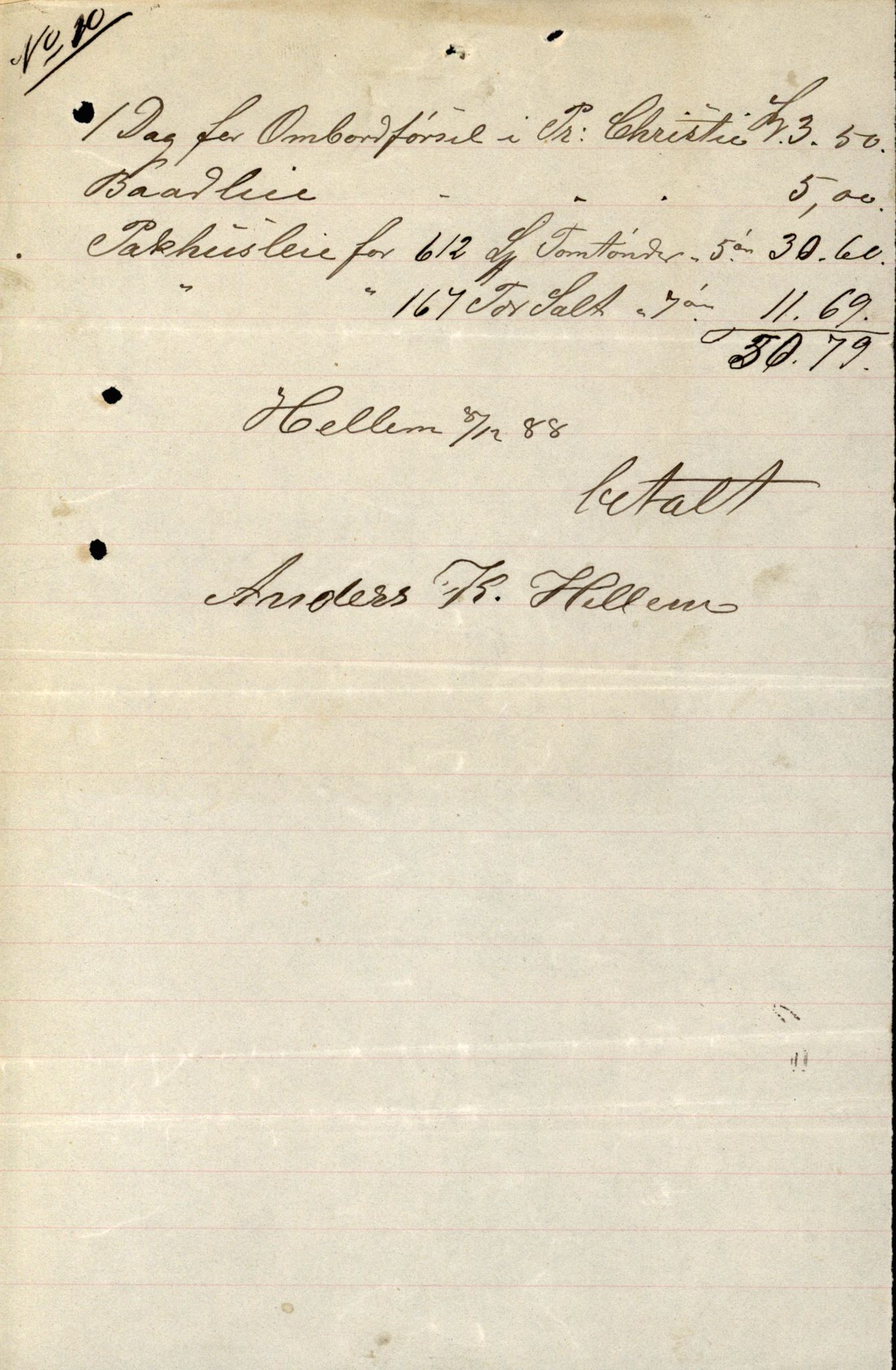 Pa 63 - Østlandske skibsassuranceforening, VEMU/A-1079/G/Ga/L0022/0004: Havaridokumenter / Try, Tre Brødre, Vidar, Elisa, Dagny, 1888, p. 60