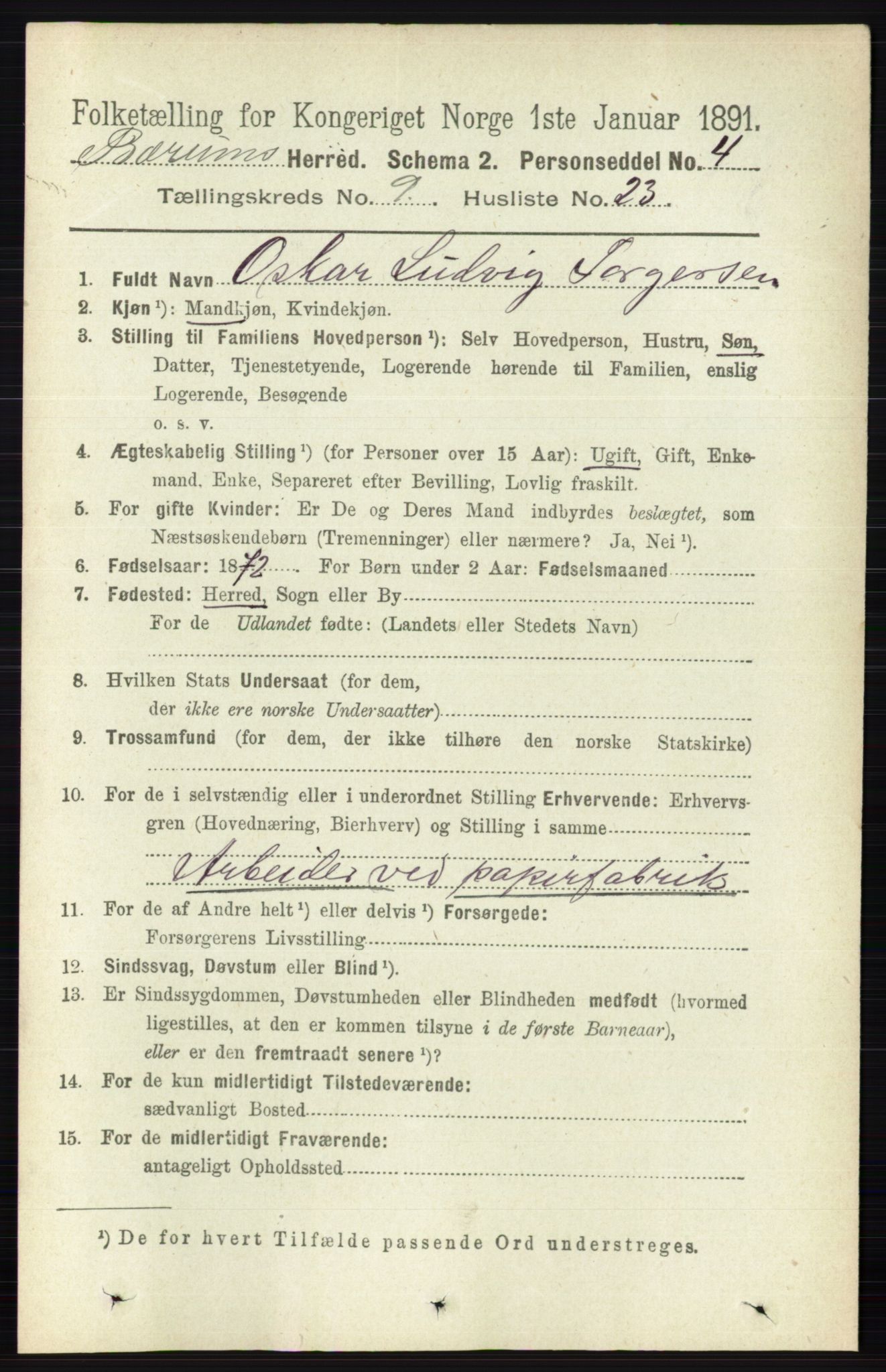 RA, 1891 census for 0219 Bærum, 1891, p. 5347