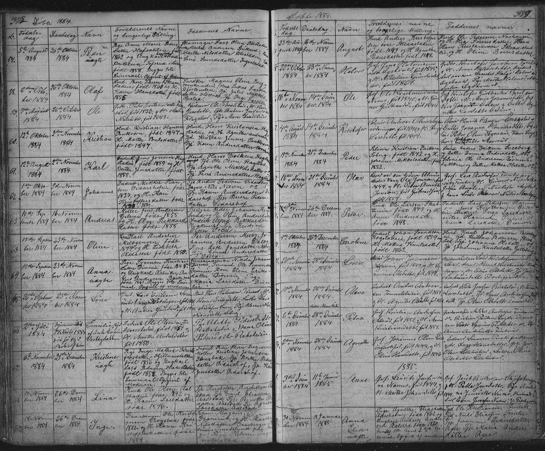 Vang prestekontor, Hedmark, SAH/PREST-008/H/Ha/Hab/L0010A: Parish register (copy) no. 10a, 1854-1896, p. 378-379
