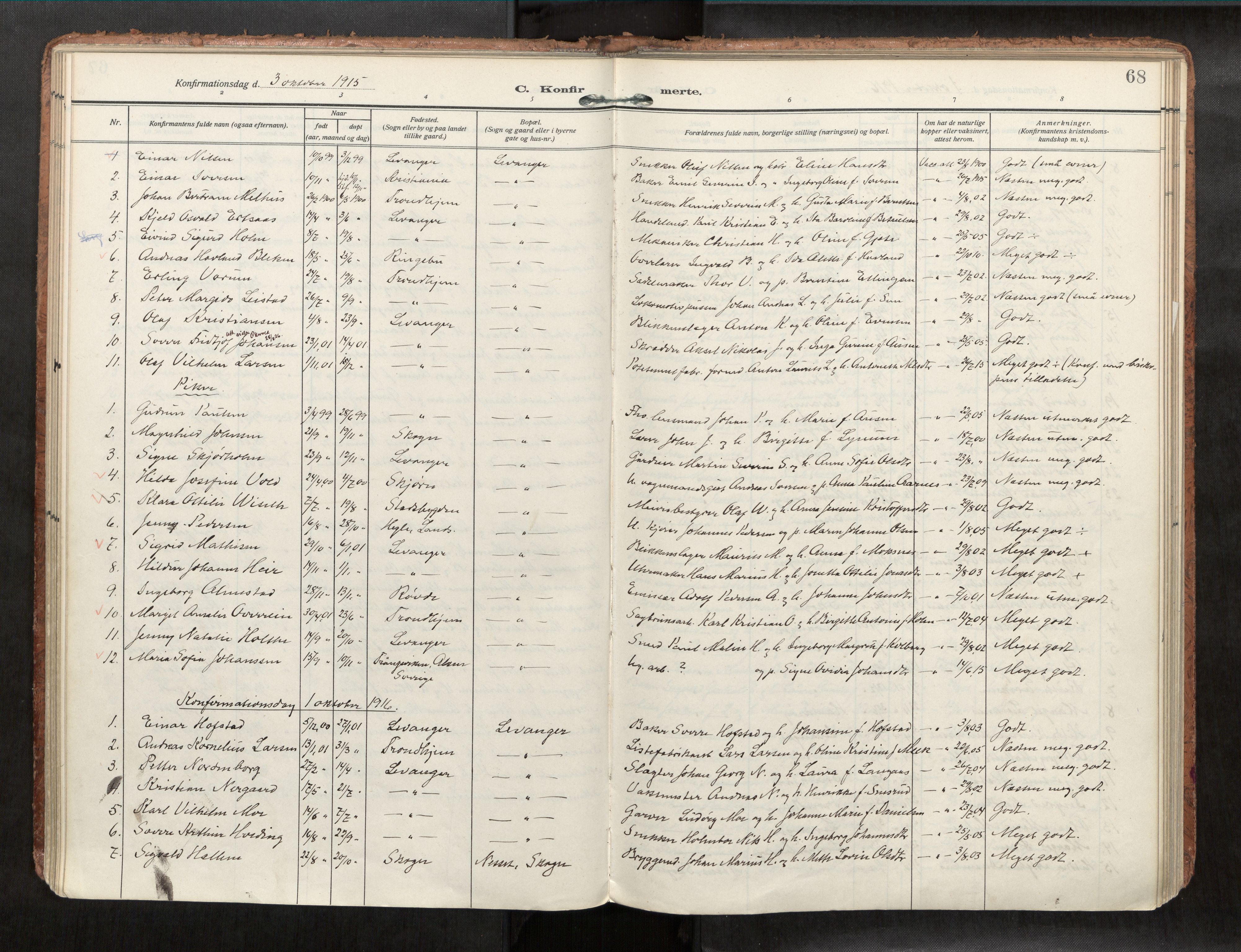 Levanger sokneprestkontor, SAT/A-1301/2/H/Haa/L0001: Parish register (official) no. 1, 1912-1932, p. 68