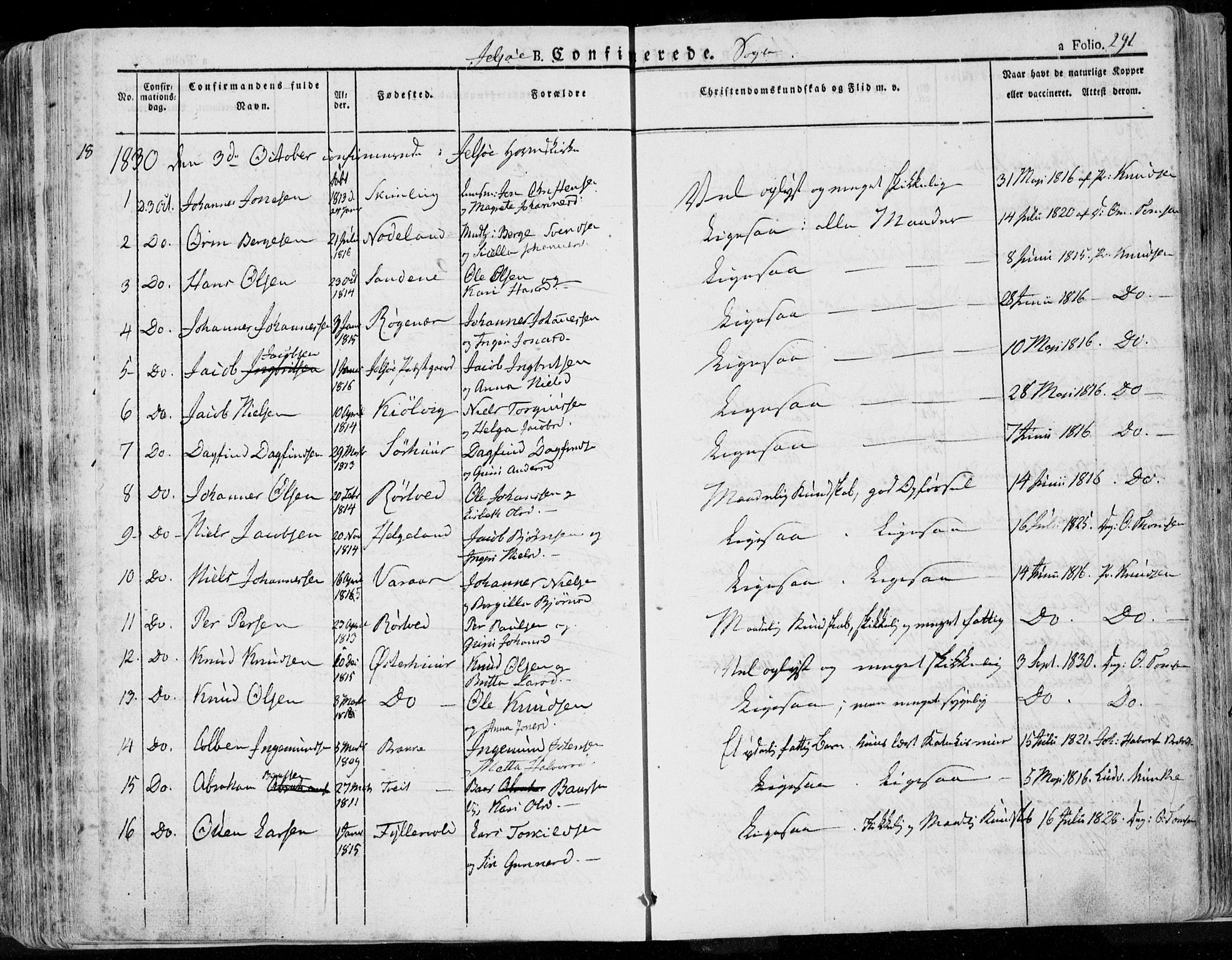 Jelsa sokneprestkontor, SAST/A-101842/01/IV: Parish register (official) no. A 6.1, 1828-1853, p. 291