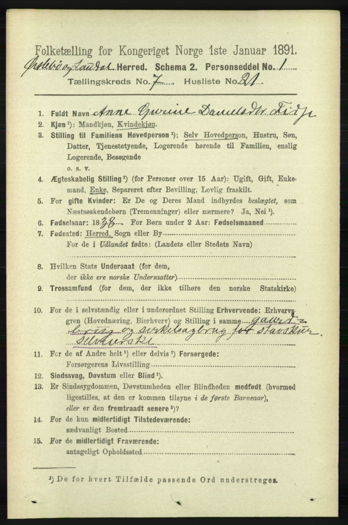 RA, 1891 census for 1021 Øyslebø og Laudal, 1891, p. 2041