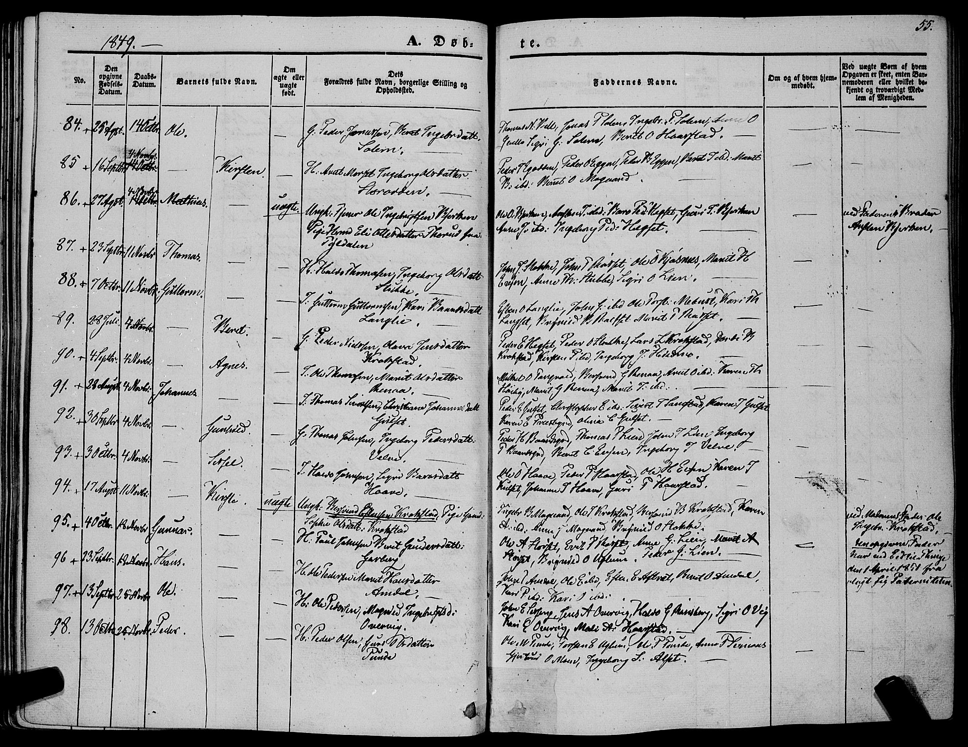 Ministerialprotokoller, klokkerbøker og fødselsregistre - Sør-Trøndelag, SAT/A-1456/695/L1145: Parish register (official) no. 695A06 /1, 1843-1859, p. 55