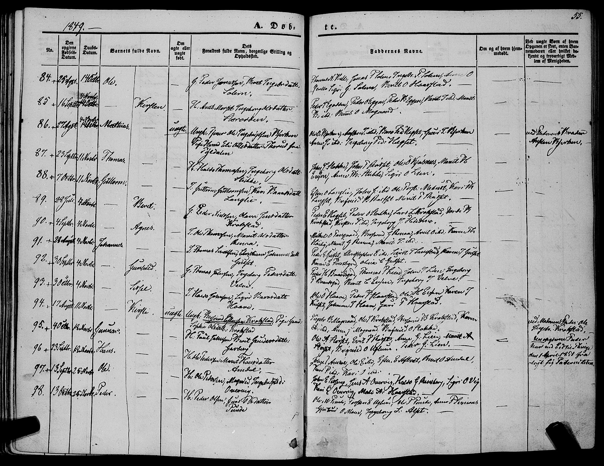 Ministerialprotokoller, klokkerbøker og fødselsregistre - Sør-Trøndelag, AV/SAT-A-1456/695/L1145: Parish register (official) no. 695A06 /1, 1843-1859, p. 55