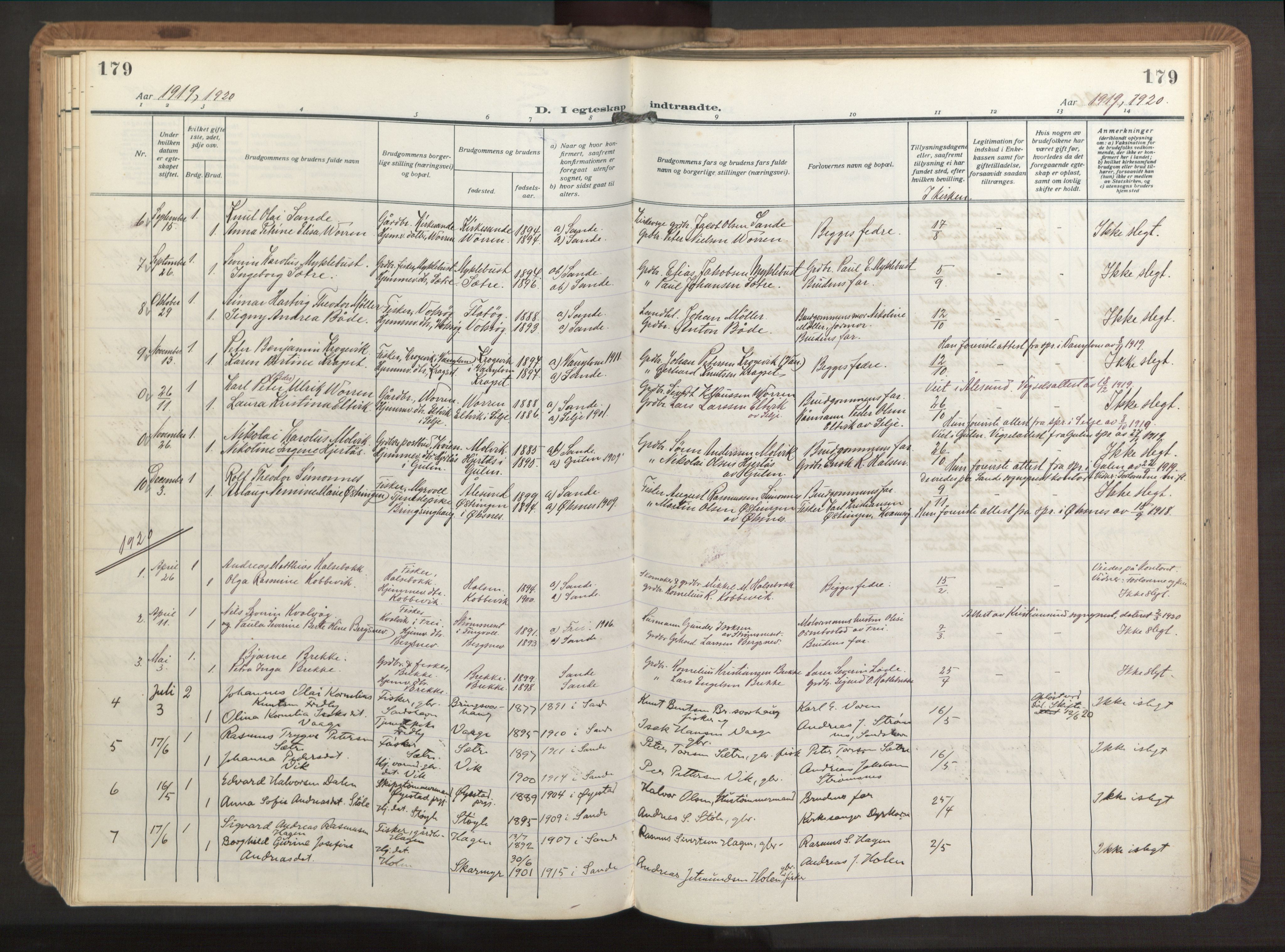 Ministerialprotokoller, klokkerbøker og fødselsregistre - Møre og Romsdal, AV/SAT-A-1454/503/L0044: Parish register (official) no. 503A12, 1918-1931, p. 179