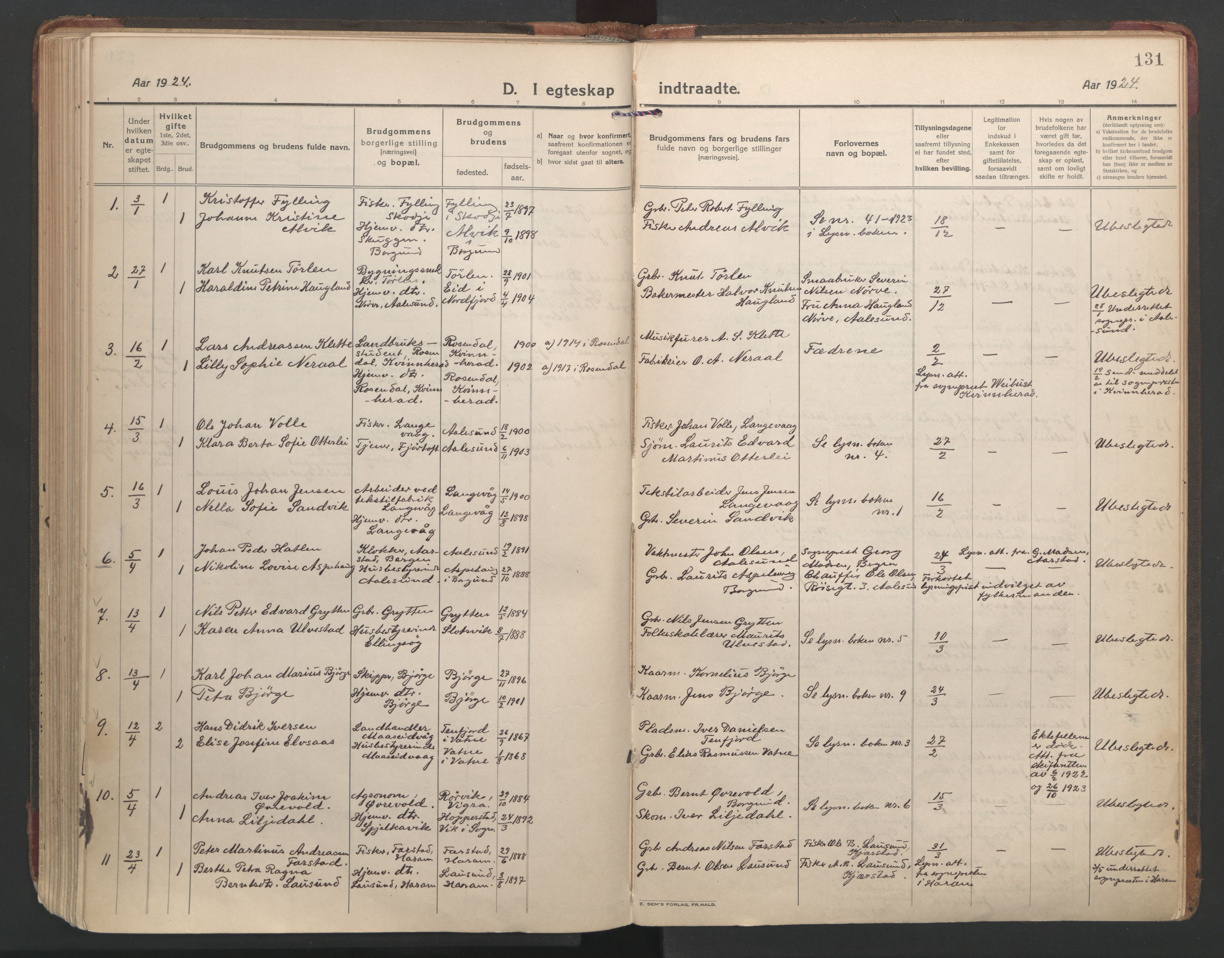 Ministerialprotokoller, klokkerbøker og fødselsregistre - Møre og Romsdal, SAT/A-1454/528/L0412: Parish register (official) no. 528A21, 1920-1926, p. 131