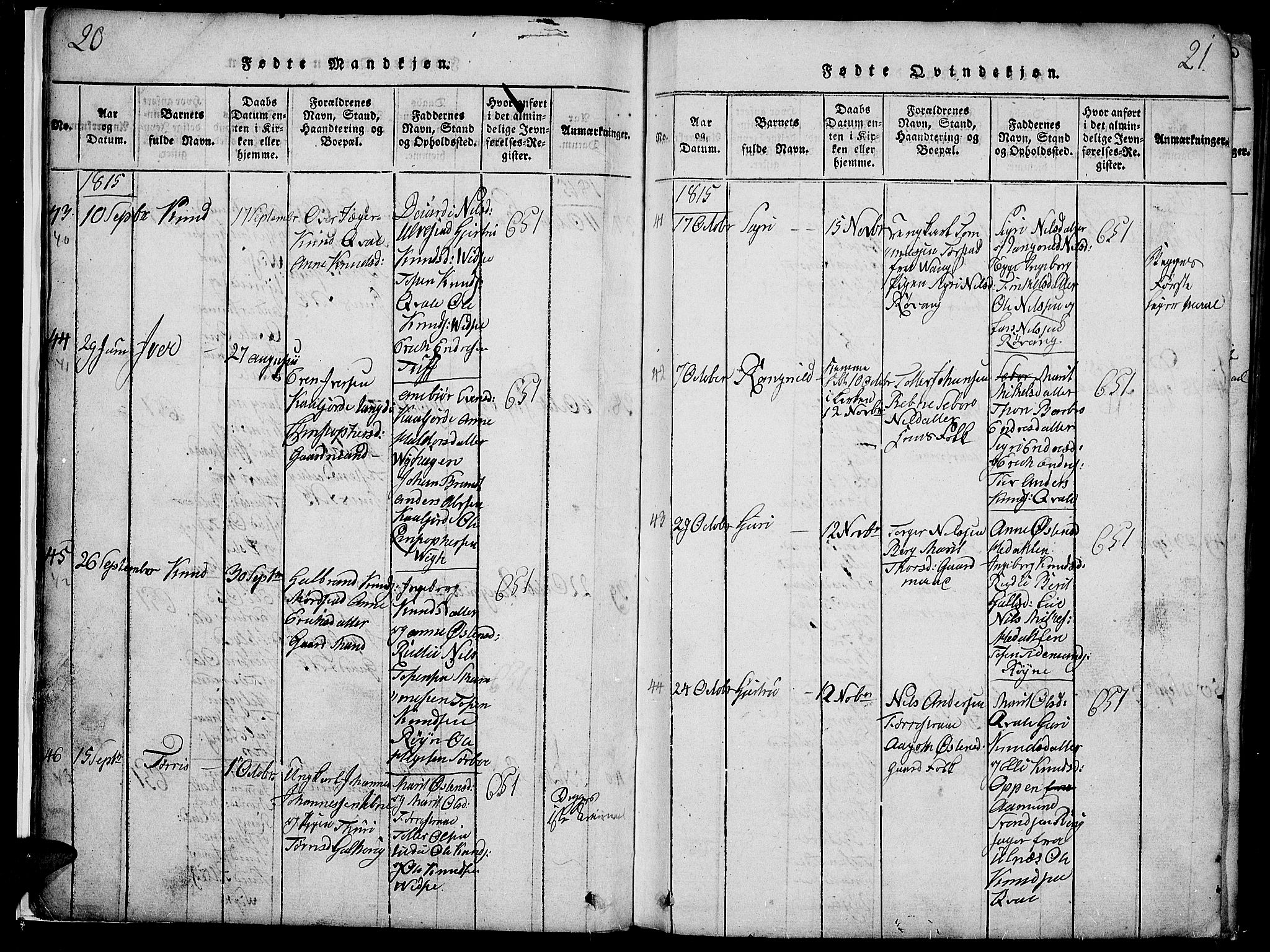 Slidre prestekontor, SAH/PREST-134/H/Ha/Haa/L0002: Parish register (official) no. 2, 1814-1830, p. 20-21