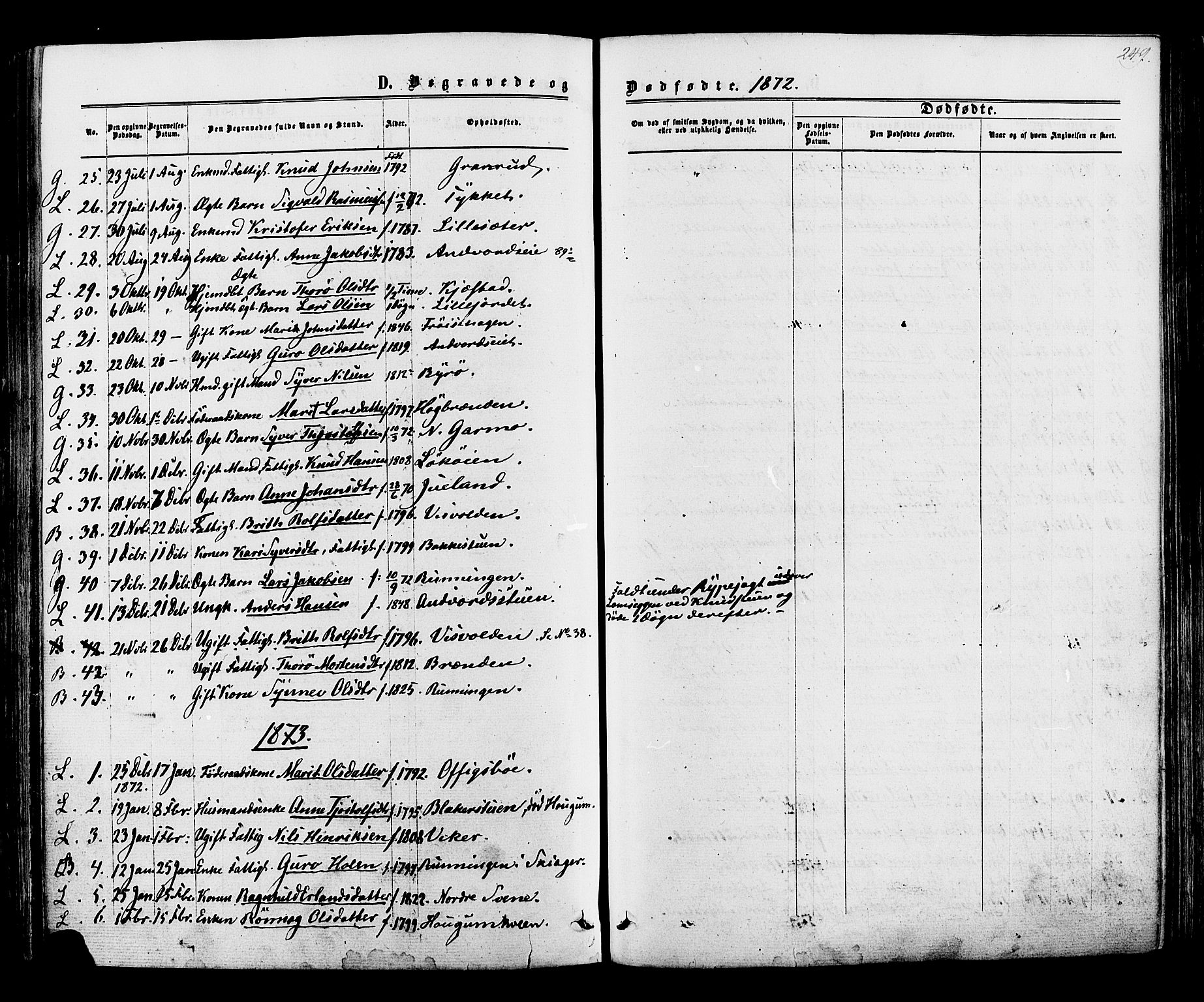 Lom prestekontor, AV/SAH-PREST-070/K/L0007: Parish register (official) no. 7, 1863-1884, p. 249