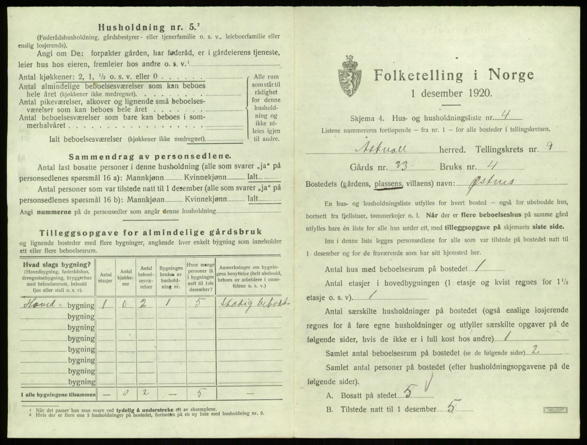 SAB, 1920 census for Askvoll, 1920, p. 467