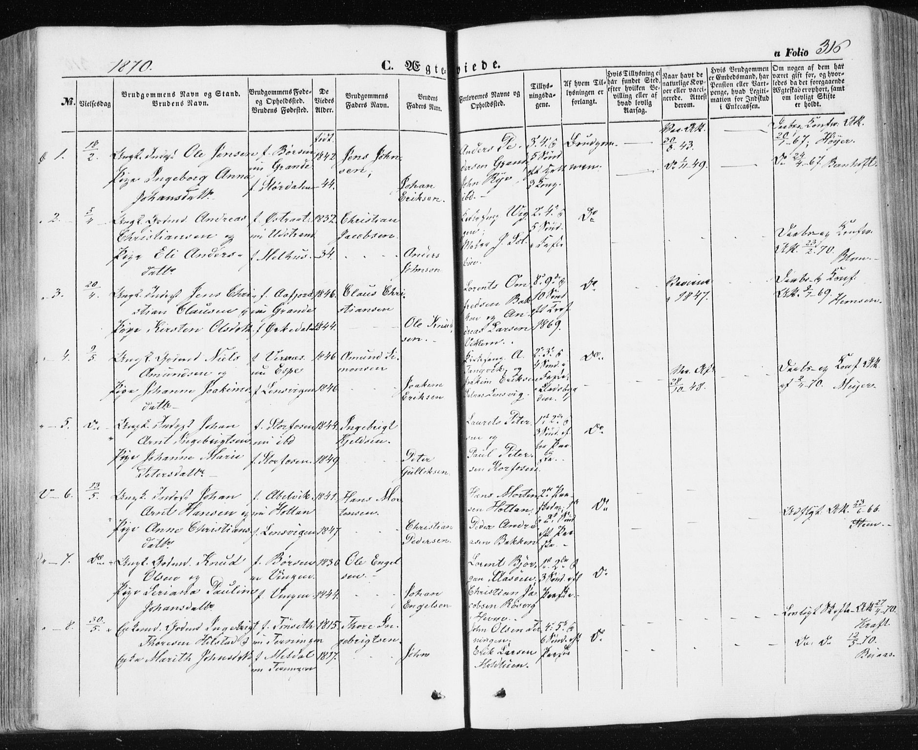 Ministerialprotokoller, klokkerbøker og fødselsregistre - Sør-Trøndelag, SAT/A-1456/659/L0737: Parish register (official) no. 659A07, 1857-1875, p. 316