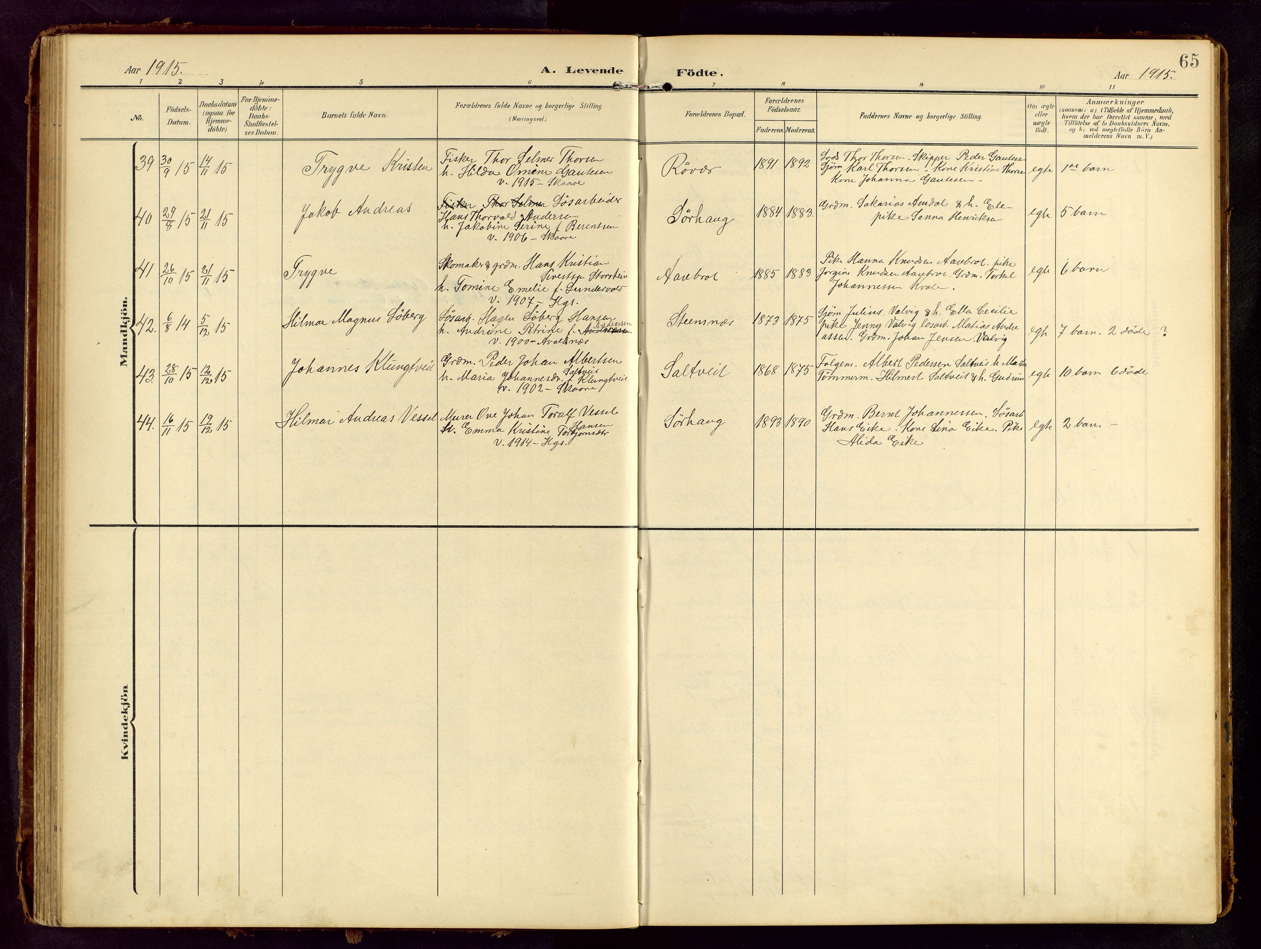 Haugesund sokneprestkontor, SAST/A -101863/H/Ha/Hab/L0006: Parish register (copy) no. B 6, 1906-1944, p. 65
