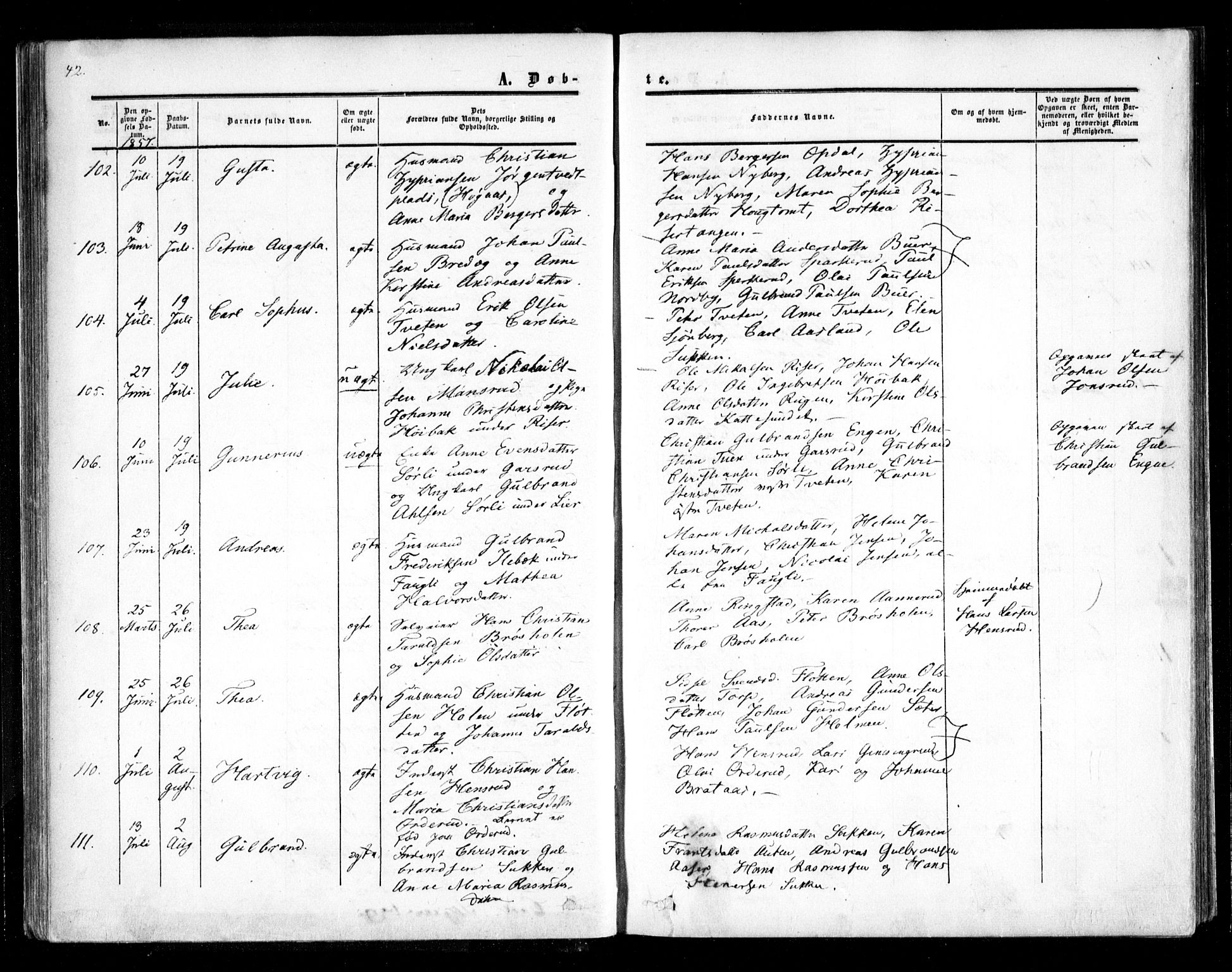 Trøgstad prestekontor Kirkebøker, AV/SAO-A-10925/F/Fa/L0008.a: Parish register (official) no. I 8A, 1855-1864, p. 42