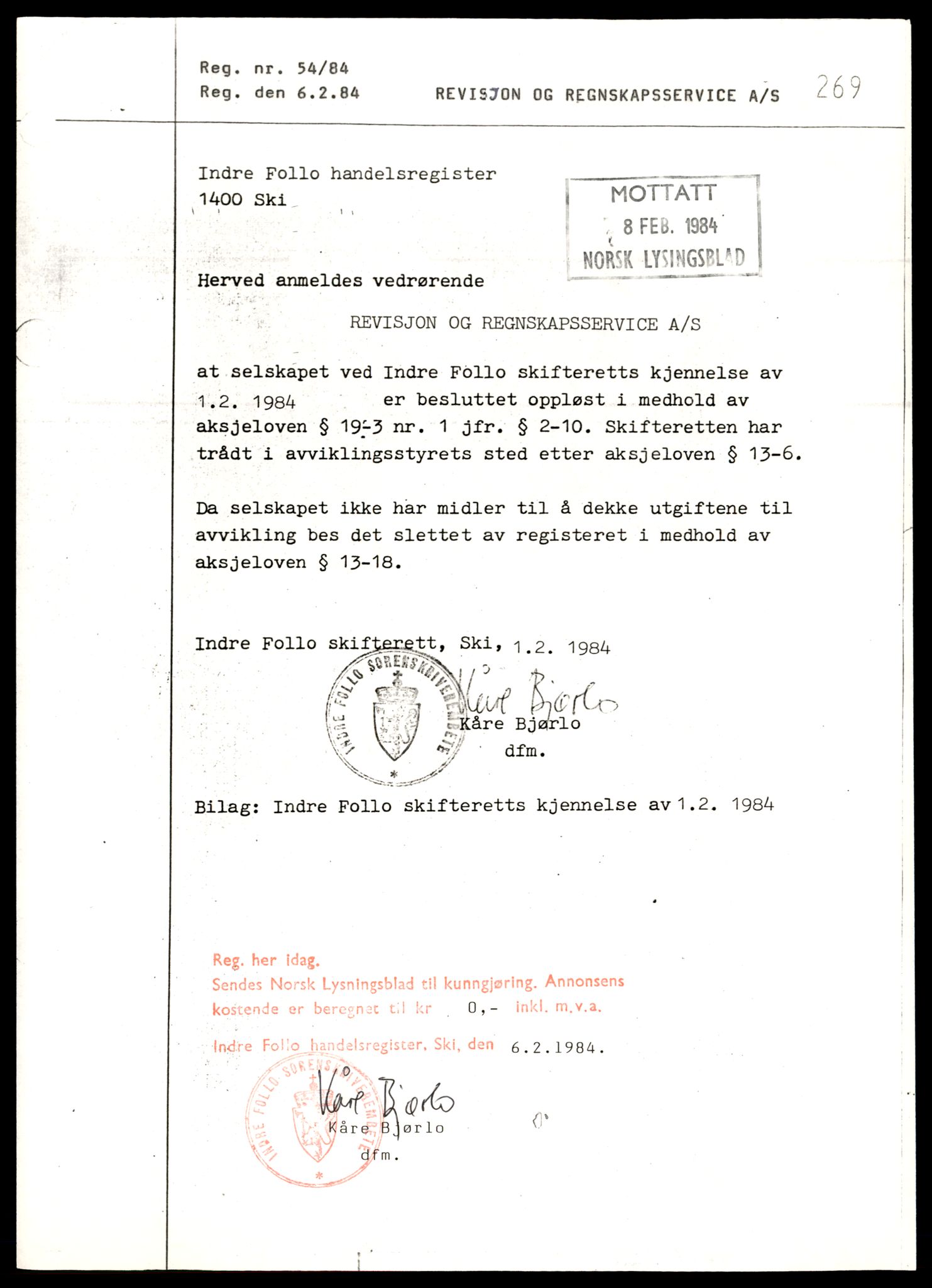 Indre Follo tingrett, AV/SAT-A-10086/K/Kb/Kba/L0021: Aksjeselskap, Rev - Sc , 1944-1990, p. 3