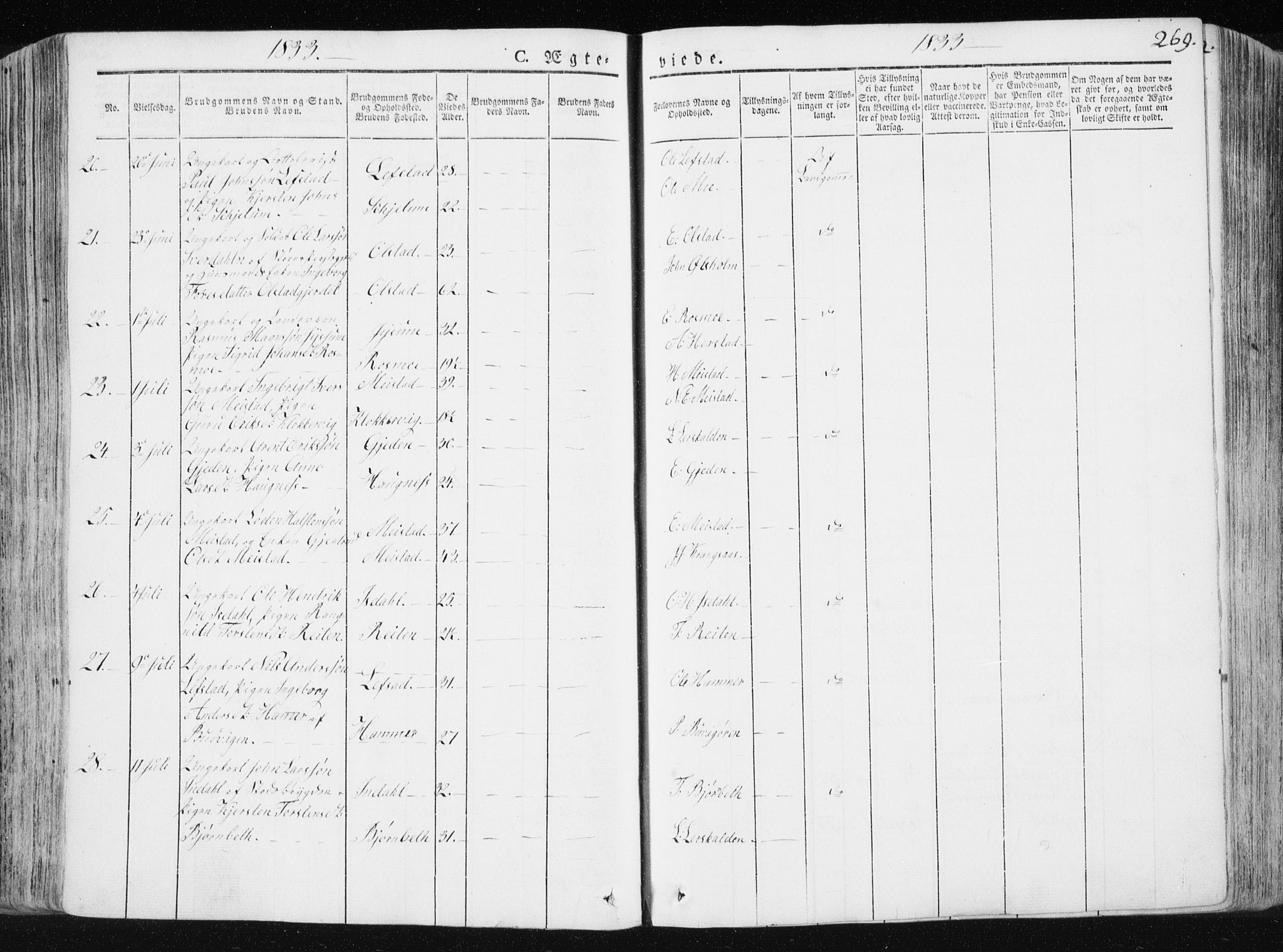 Ministerialprotokoller, klokkerbøker og fødselsregistre - Sør-Trøndelag, AV/SAT-A-1456/665/L0771: Parish register (official) no. 665A06, 1830-1856, p. 269