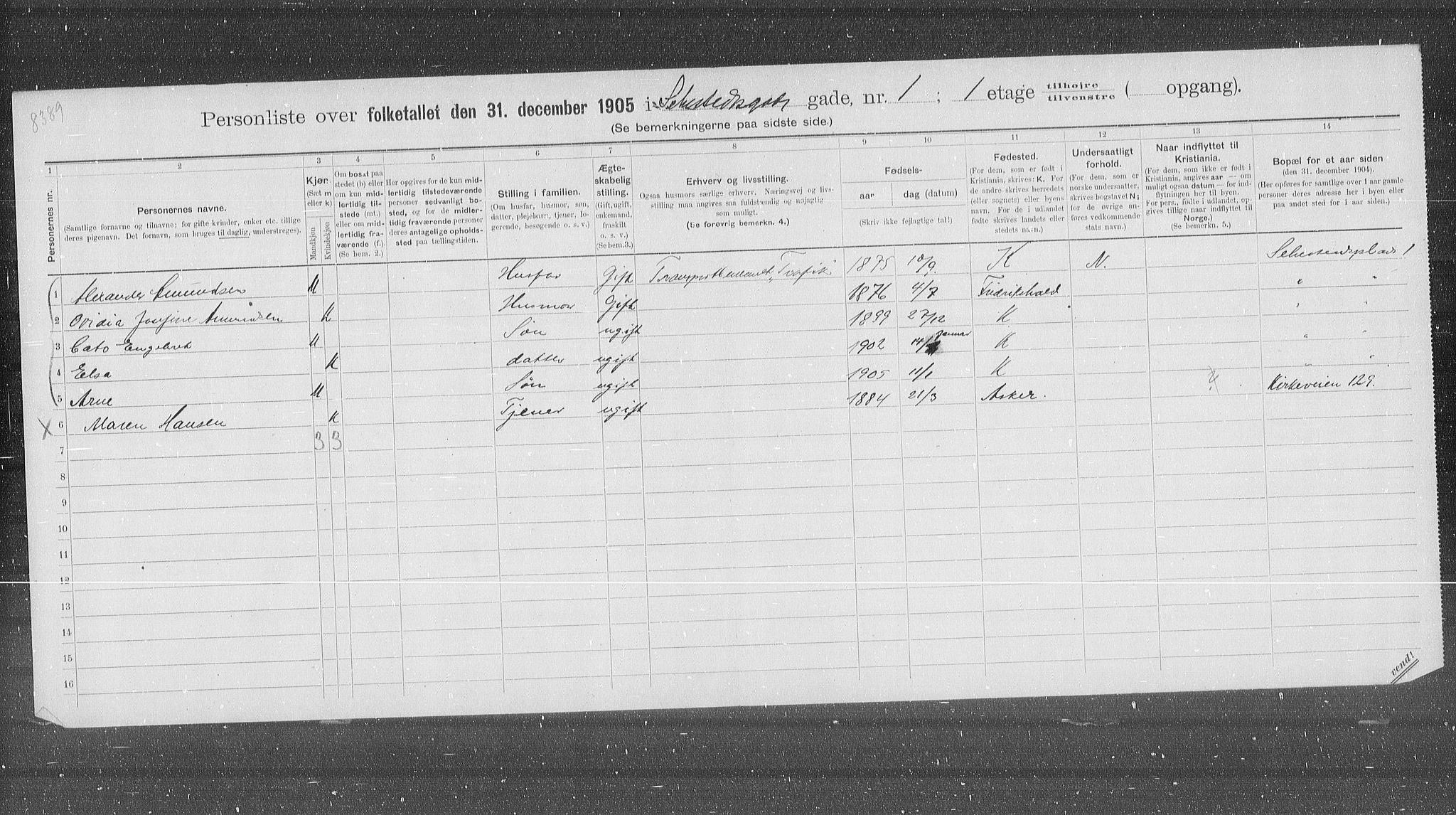 OBA, Municipal Census 1905 for Kristiania, 1905, p. 48699