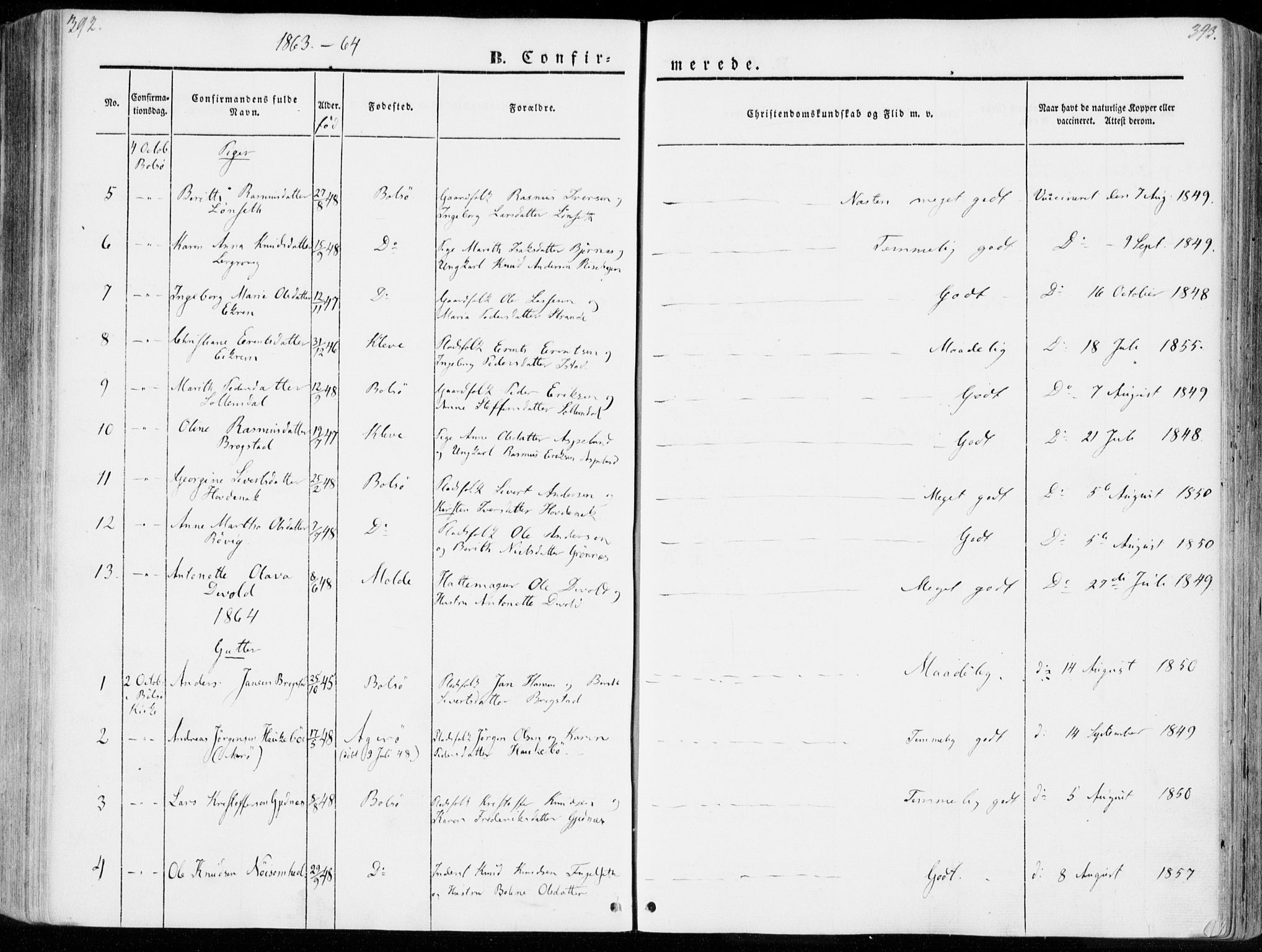 Ministerialprotokoller, klokkerbøker og fødselsregistre - Møre og Romsdal, SAT/A-1454/555/L0653: Parish register (official) no. 555A04, 1843-1869, p. 392-393