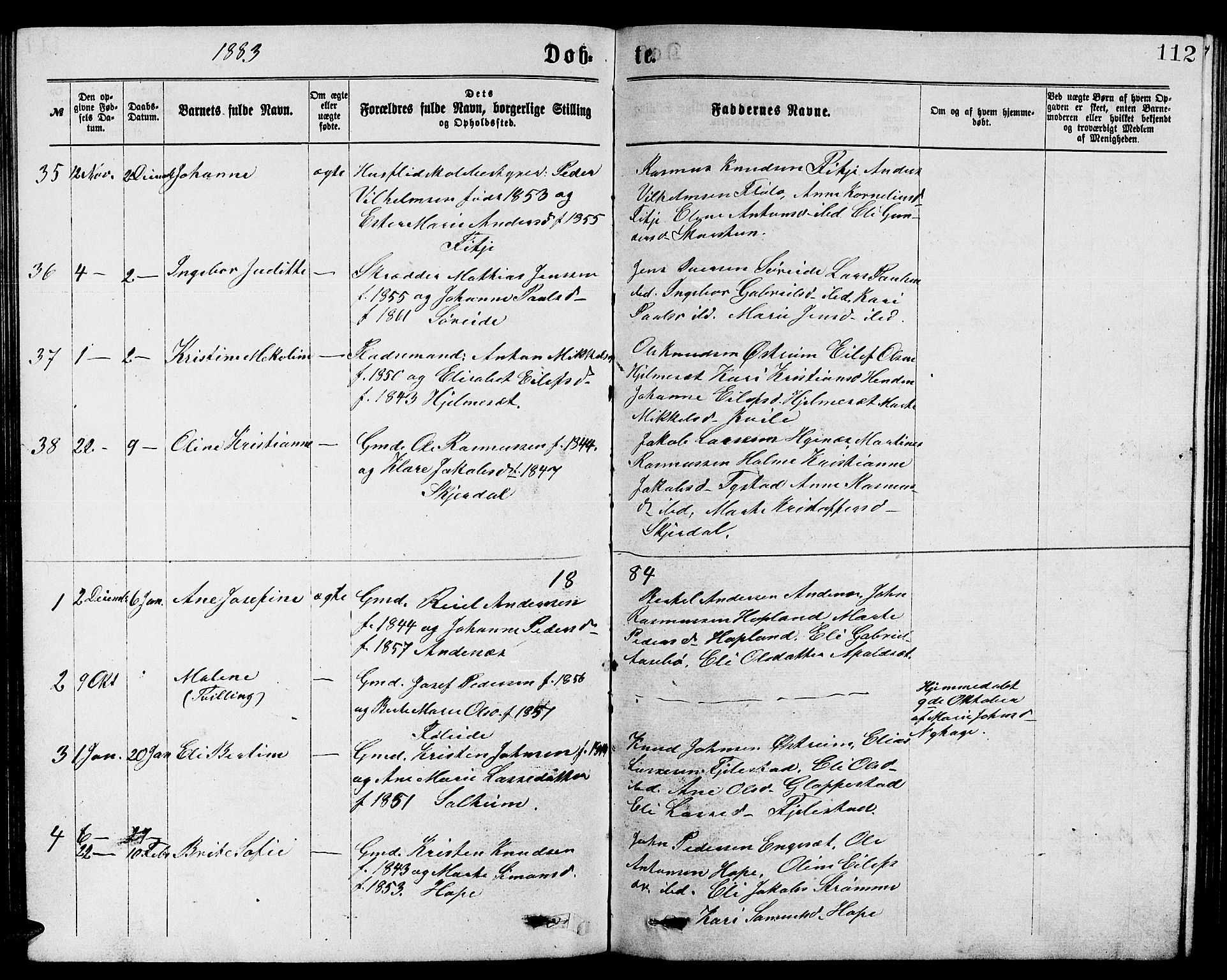 Gloppen sokneprestembete, SAB/A-80101/H/Hab/Habb/L0001: Parish register (copy) no. B 1, 1872-1888, p. 112