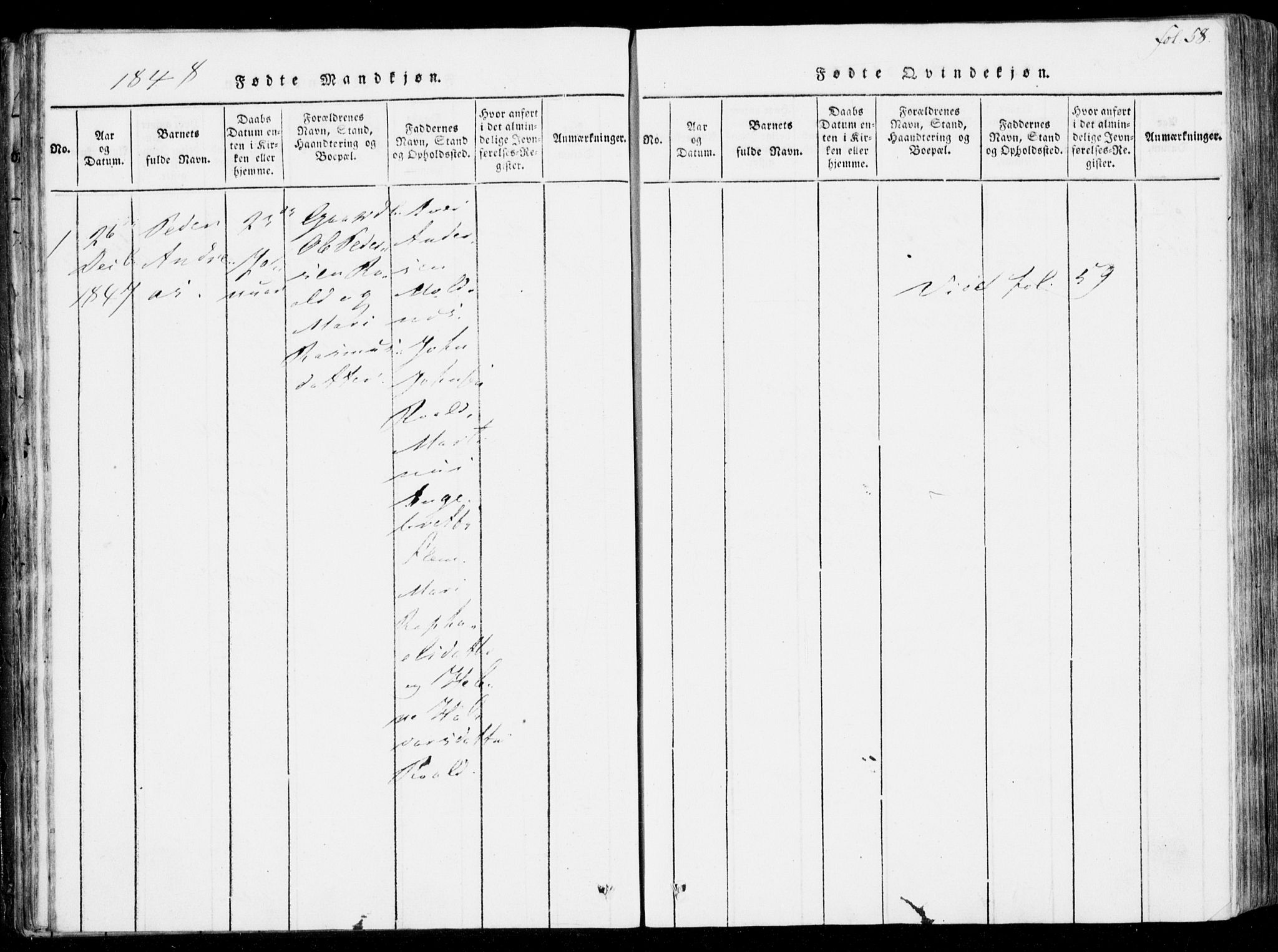 Ministerialprotokoller, klokkerbøker og fødselsregistre - Møre og Romsdal, AV/SAT-A-1454/537/L0517: Parish register (official) no. 537A01, 1818-1862, p. 58