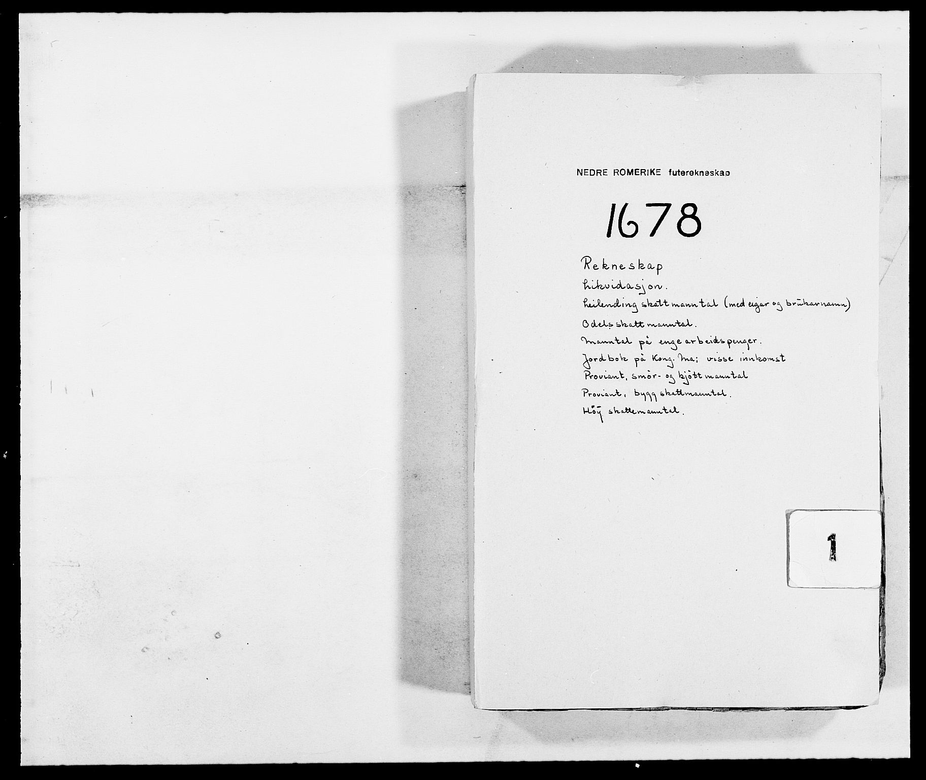 Rentekammeret inntil 1814, Reviderte regnskaper, Fogderegnskap, RA/EA-4092/R11/L0567: Fogderegnskap Nedre Romerike, 1678, p. 1