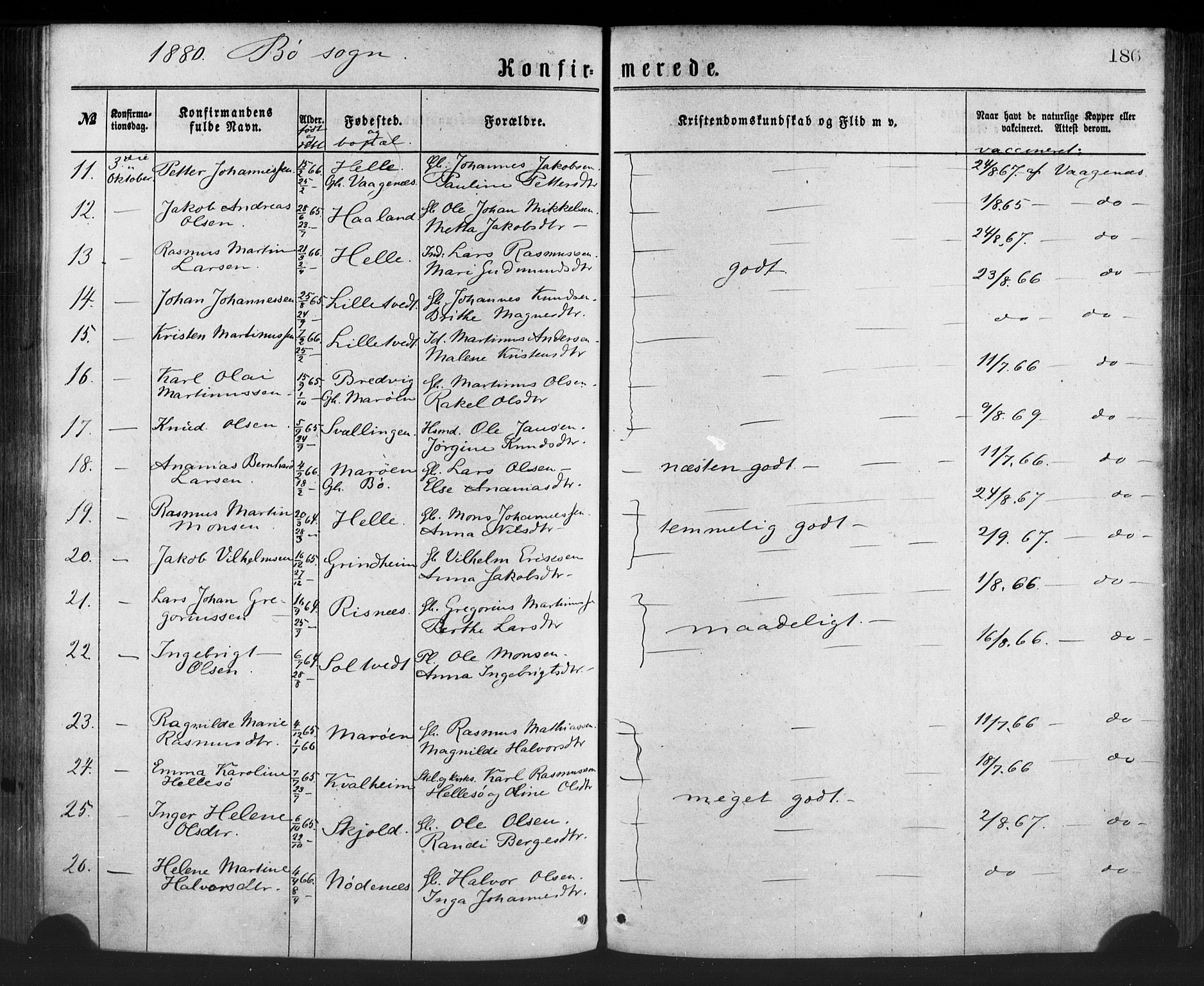 Manger sokneprestembete, AV/SAB-A-76801/H/Haa: Parish register (official) no. A 8, 1871-1880, p. 186