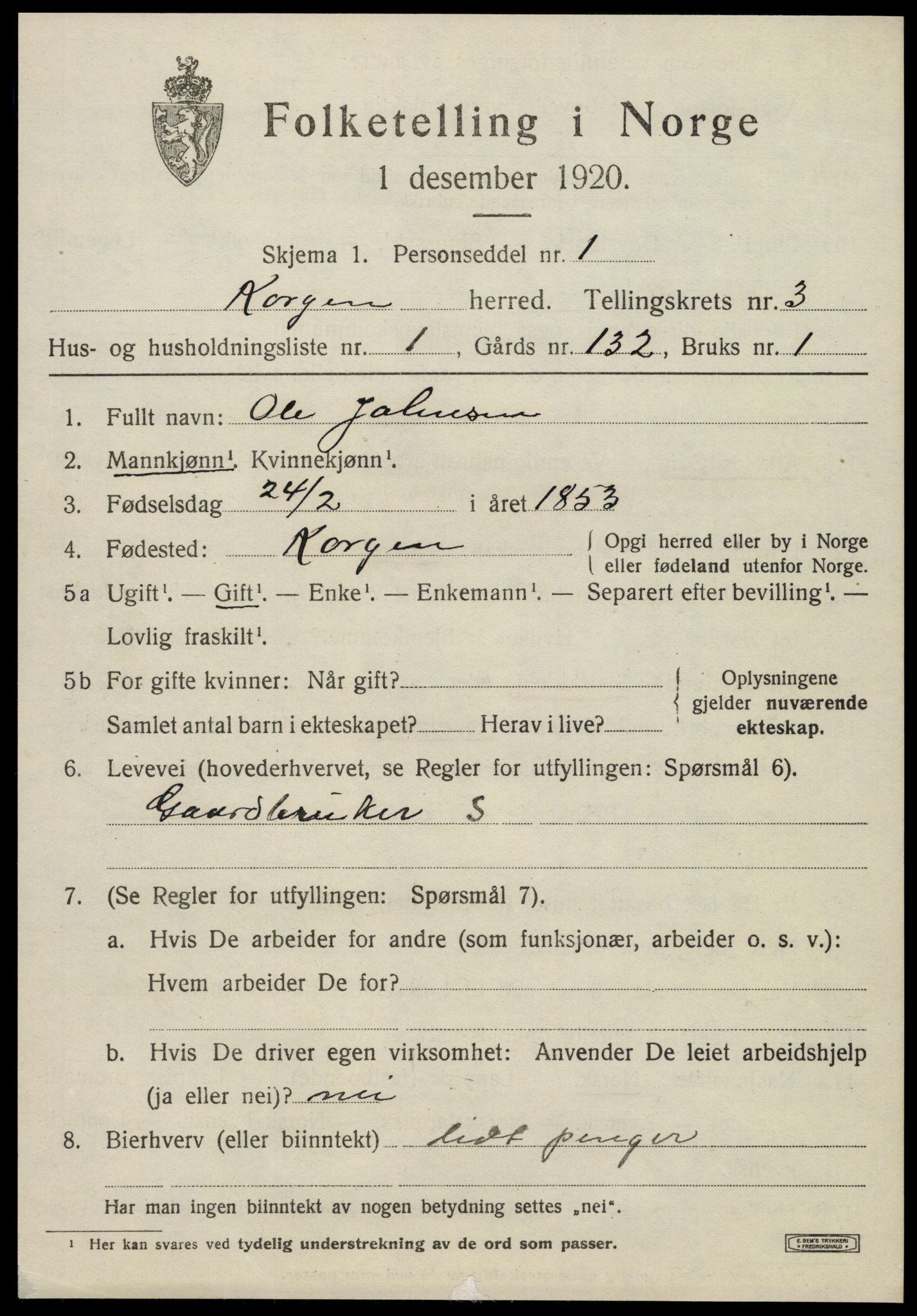 SAT, 1920 census for Korgen, 1920, p. 1360