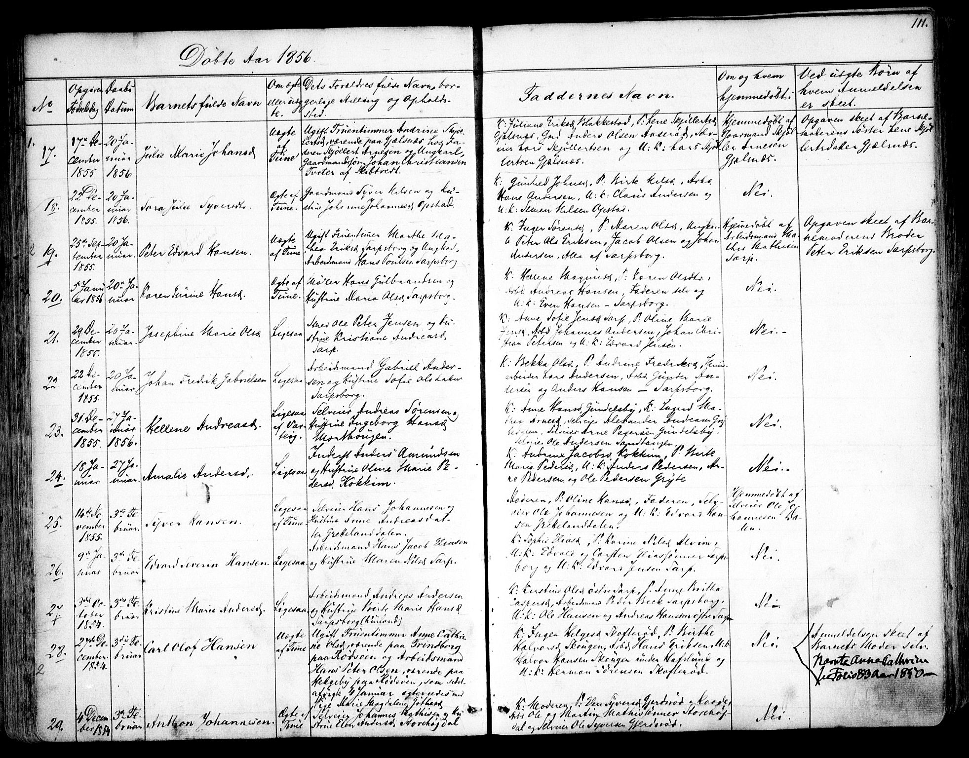 Tune prestekontor Kirkebøker, SAO/A-2007/F/Fa/L0011: Parish register (official) no. 11, 1852-1856, p. 111
