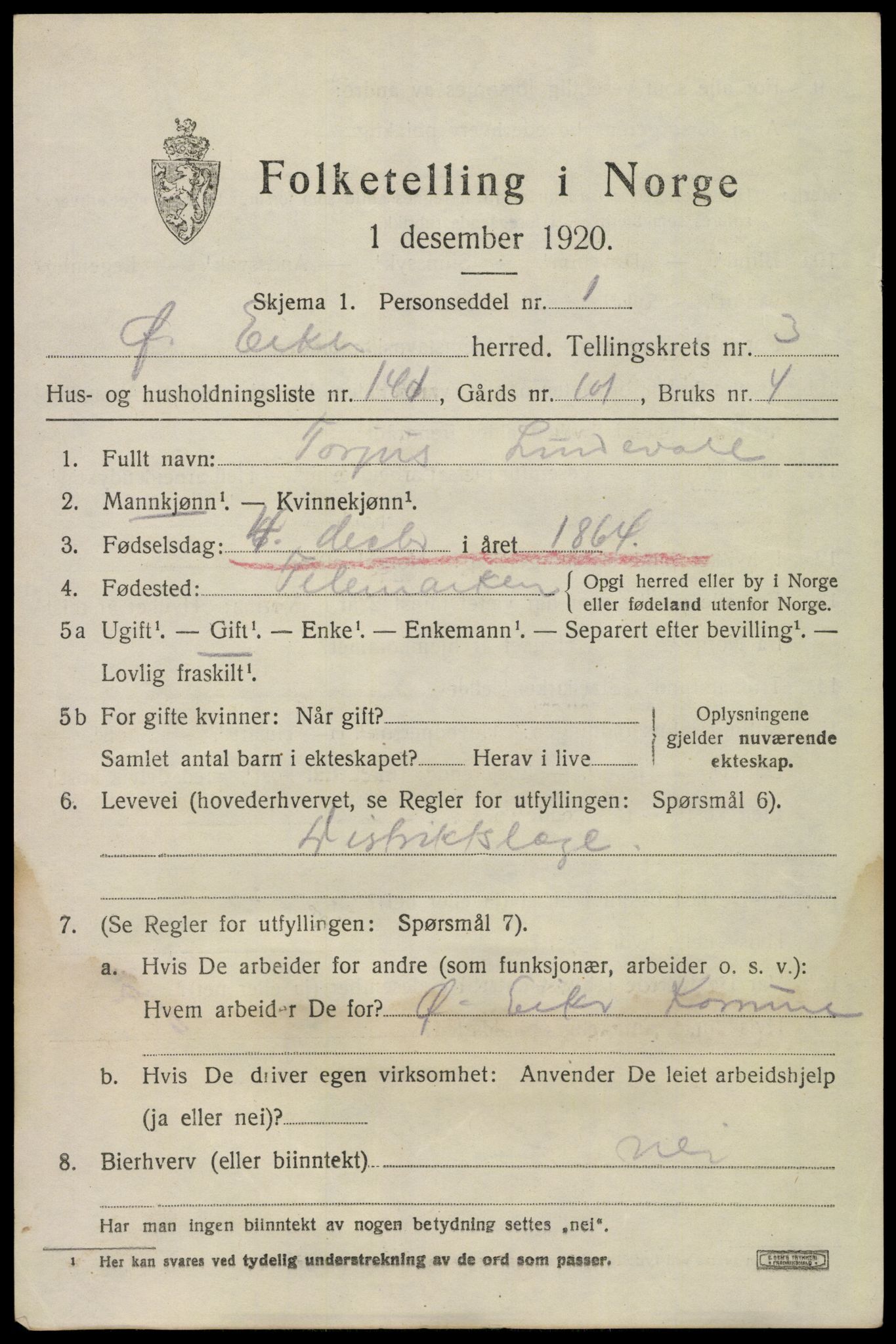 SAKO, 1920 census for Øvre Eiker, 1920, p. 9568