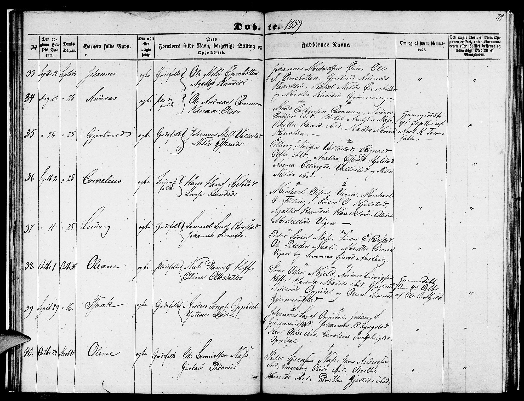 Gaular sokneprestembete, SAB/A-80001/H/Hab: Parish register (copy) no. C 1, 1853-1877, p. 29