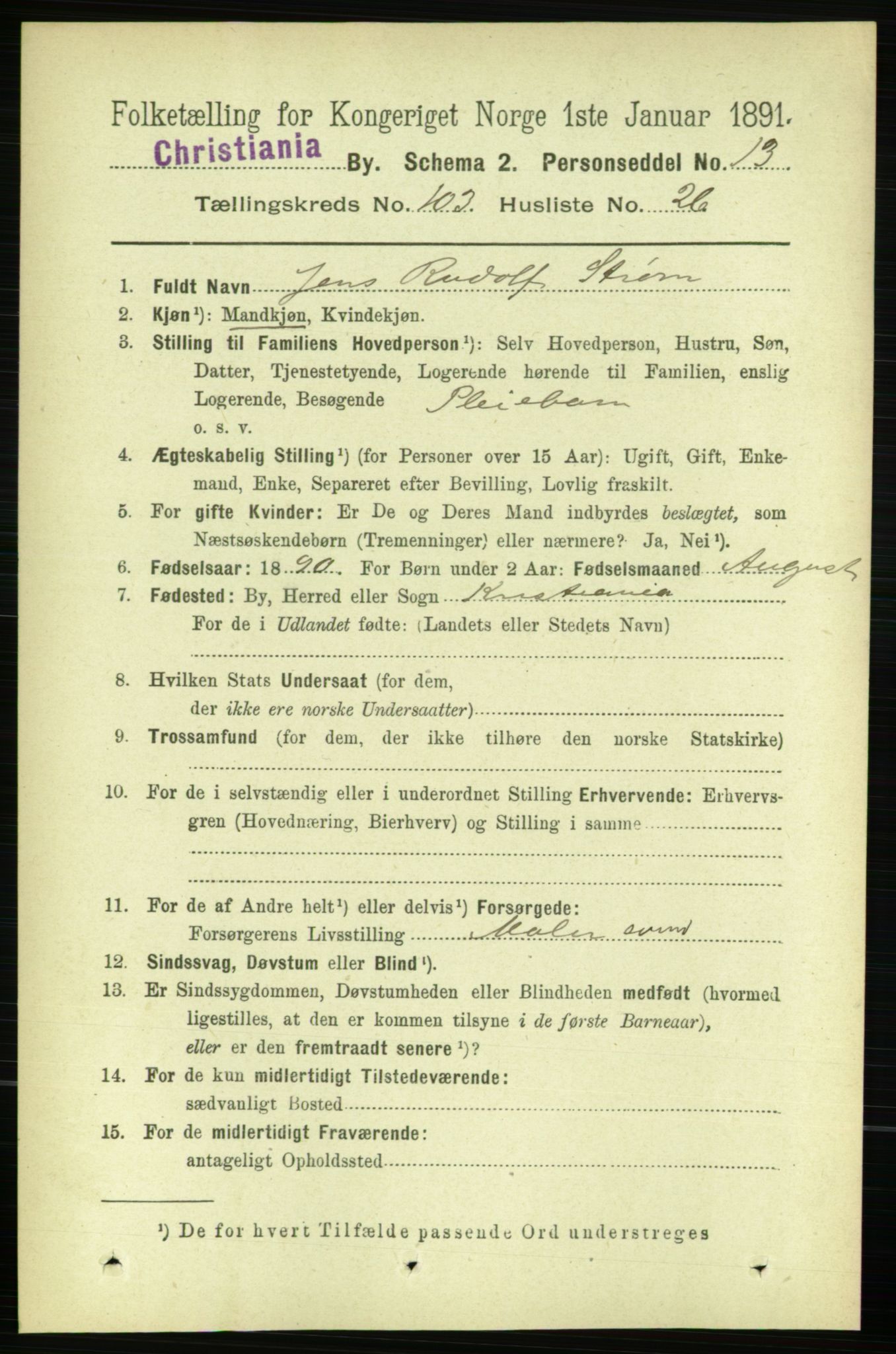 RA, 1891 census for 0301 Kristiania, 1891, p. 51739