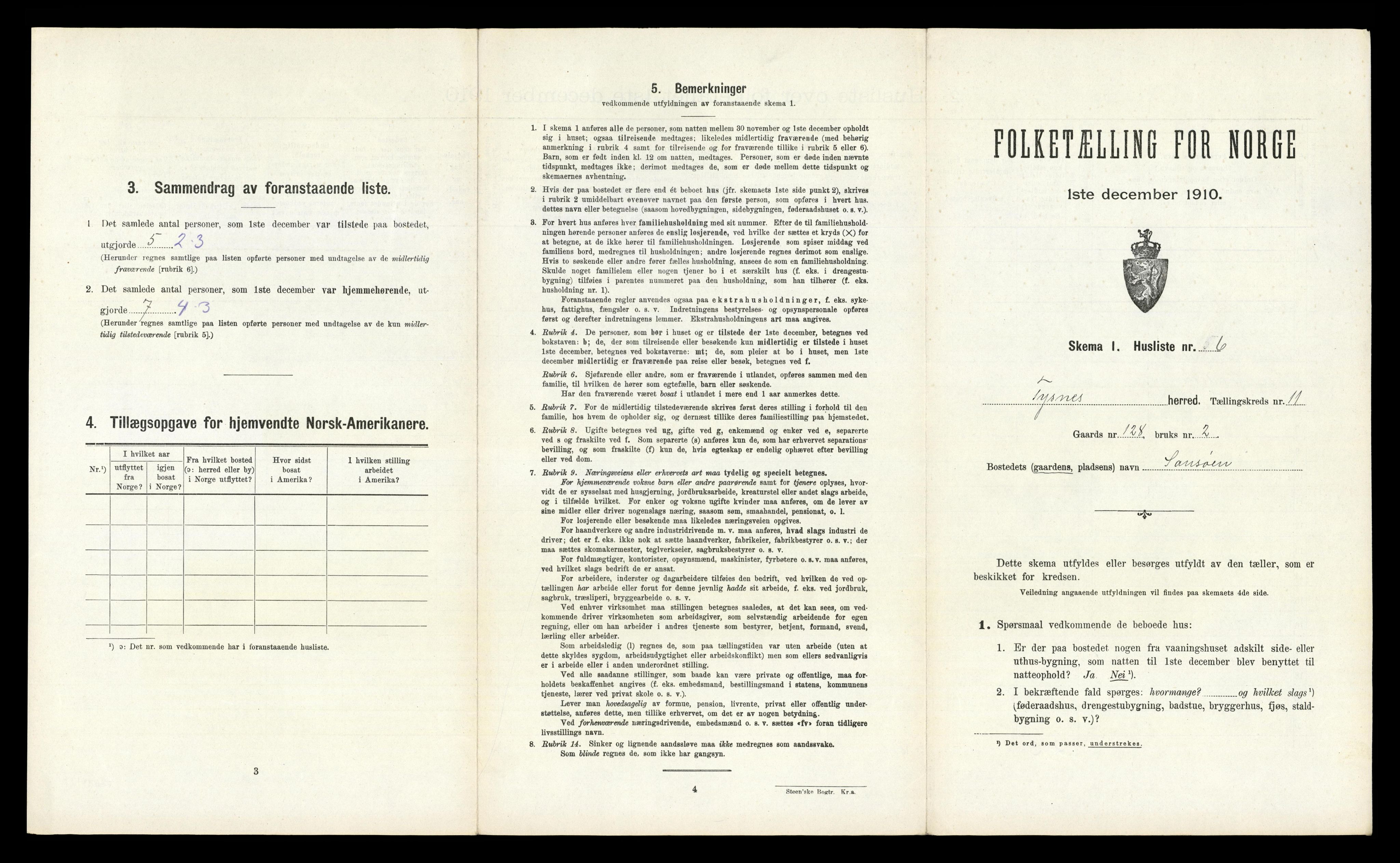 RA, 1910 census for Tysnes, 1910, p. 1252