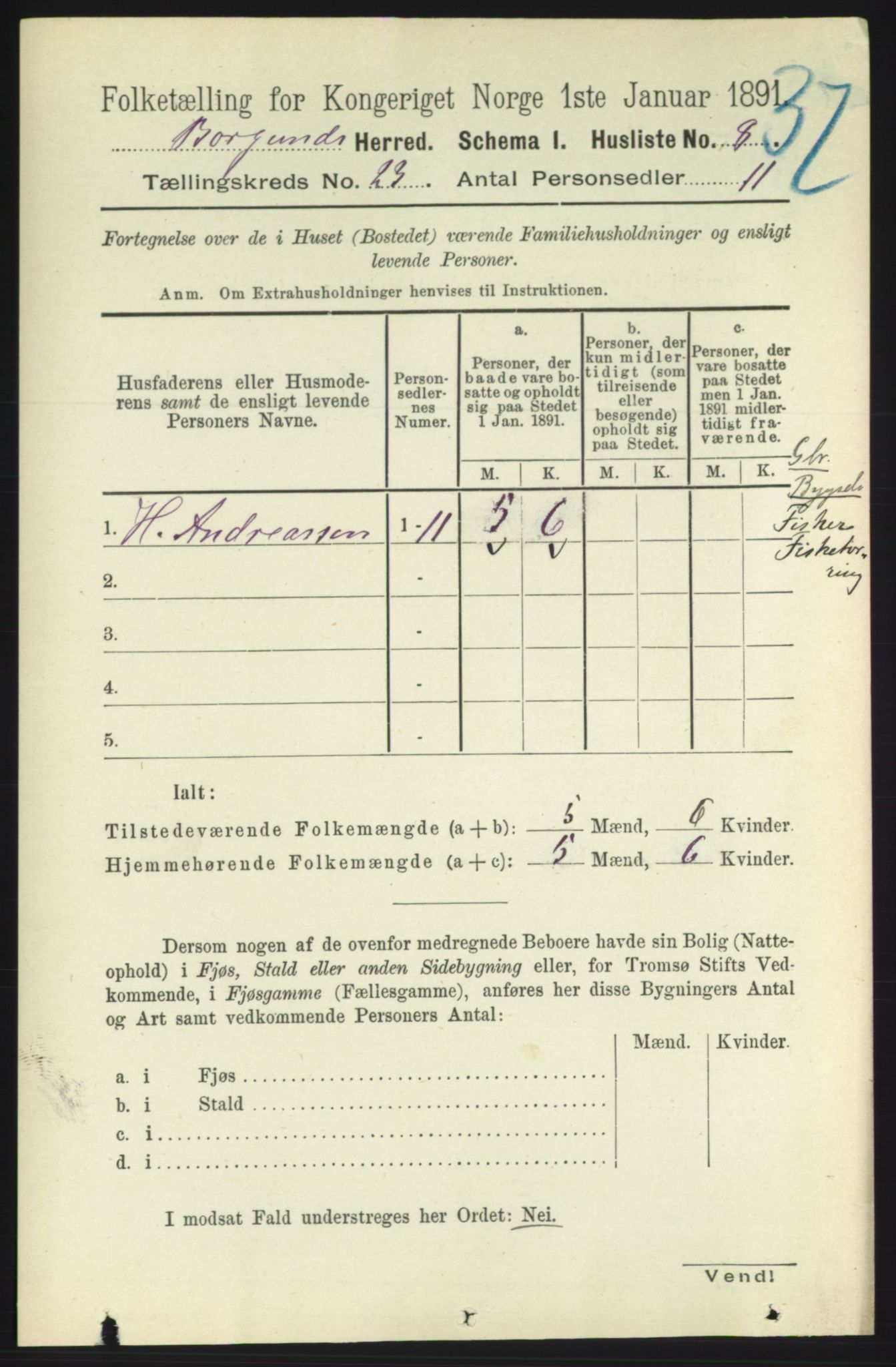 RA, 1891 census for 1531 Borgund, 1891, p. 6952