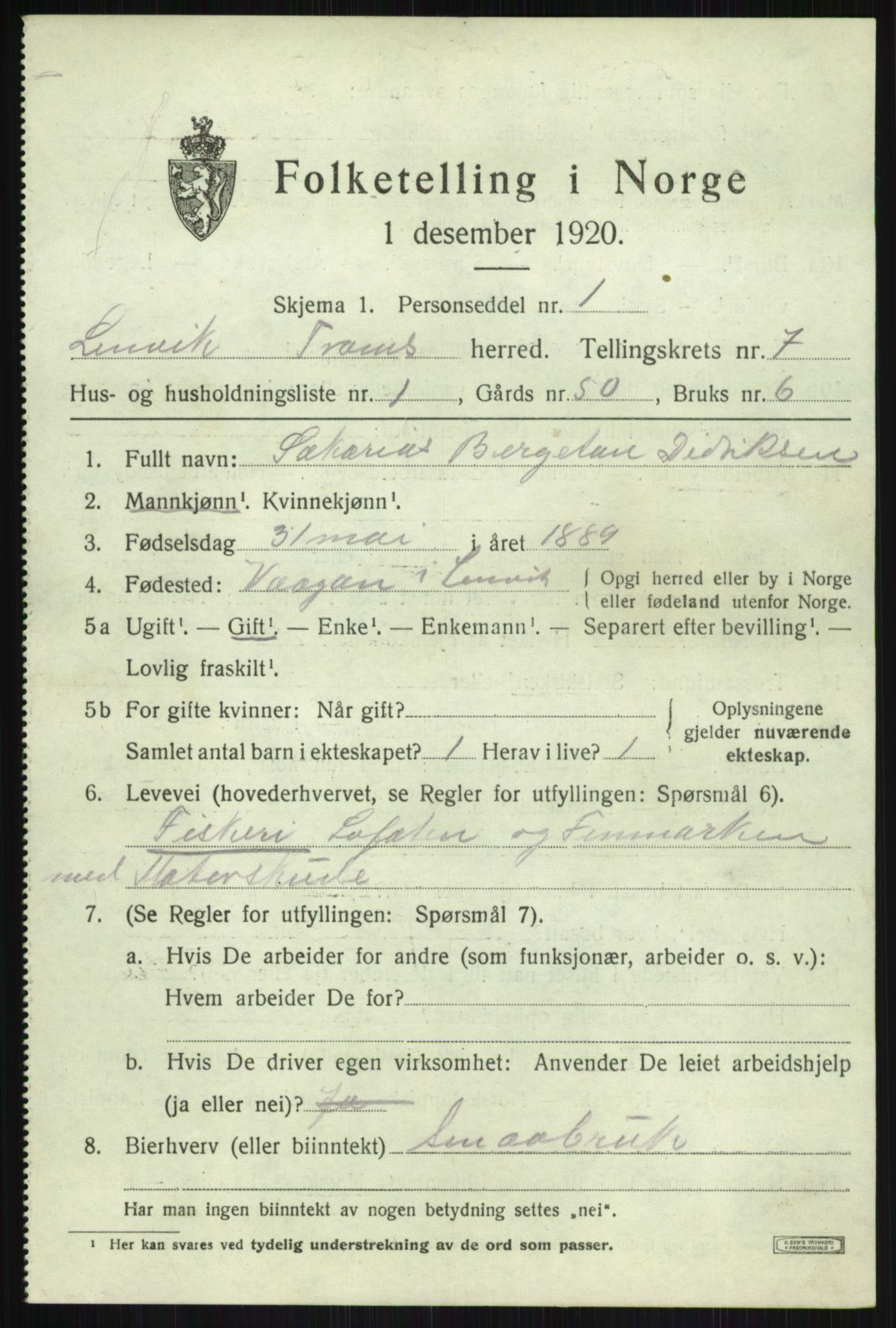 SATØ, 1920 census for Lenvik, 1920, p. 9498