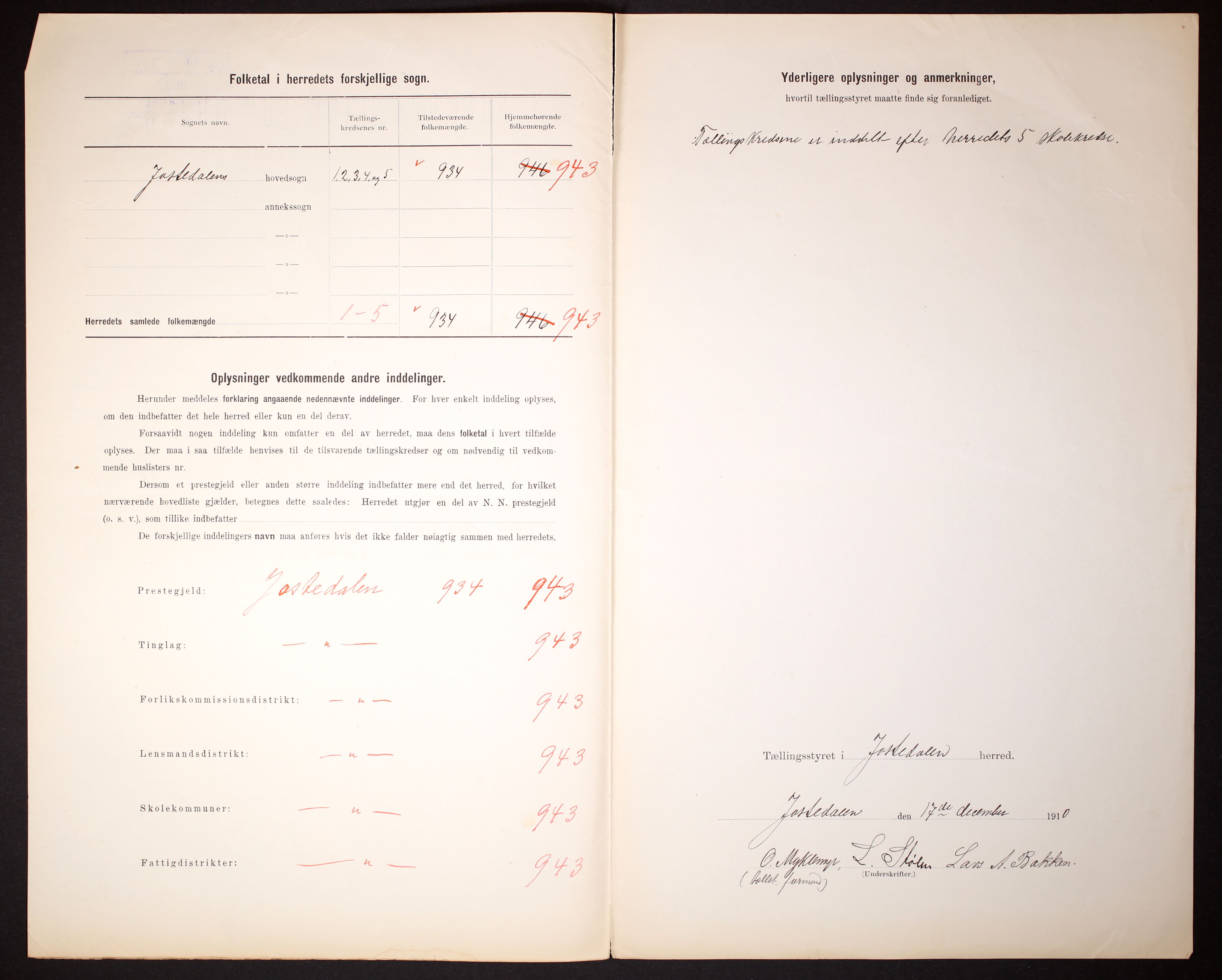 RA, 1910 census for Jostedal, 1910, p. 3