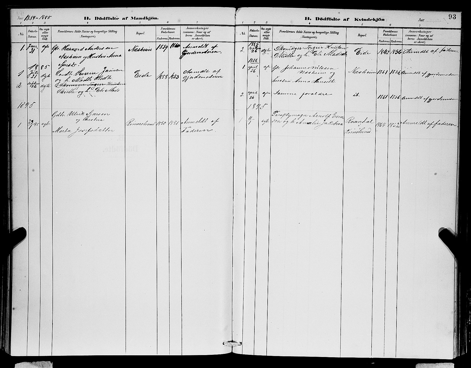 Ulvik sokneprestembete, SAB/A-78801/H/Hab: Parish register (copy) no. B 3, 1884-1901, p. 93