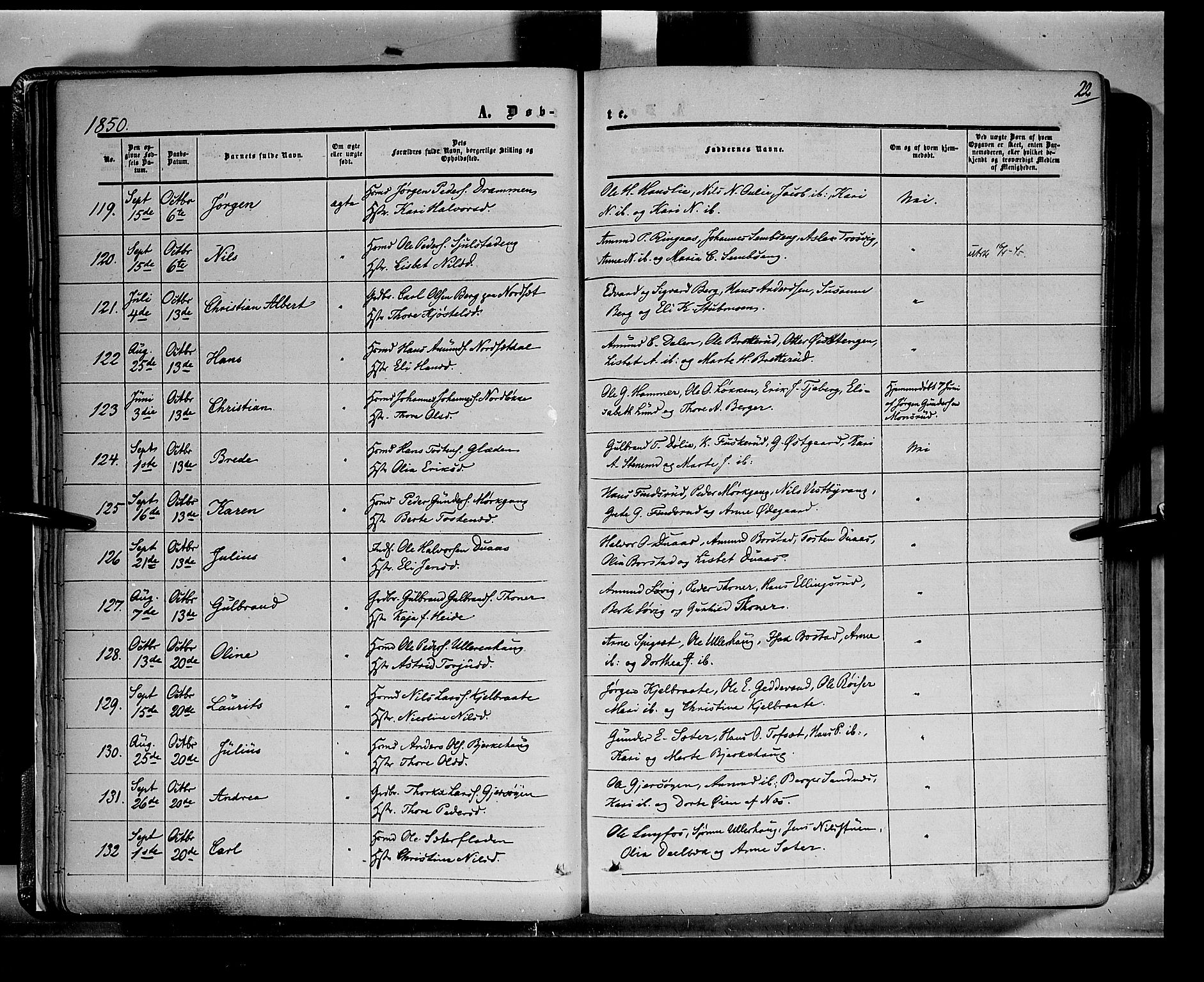 Sør-Odal prestekontor, AV/SAH-PREST-030/H/Ha/Haa/L0001: Parish register (official) no. 1, 1849-1859, p. 22