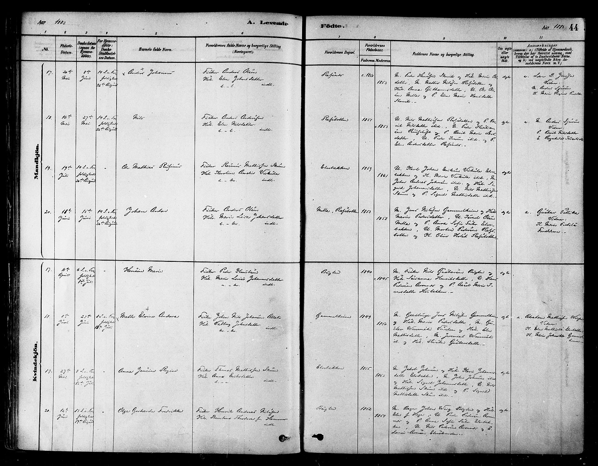 Alta sokneprestkontor, AV/SATØ-S-1338/H/Ha/L0002.kirke: Parish register (official) no. 2, 1879-1892, p. 44